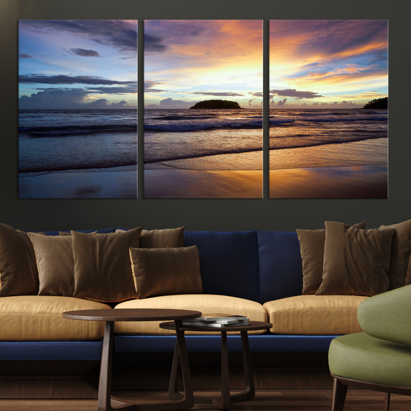 36714356-MGV-CV-36X24-Beach Sunset Wall Art Canvas Print – Tropical Ocean Waves Golden Sky Serene Seascape Nature Artwork for Home Office
