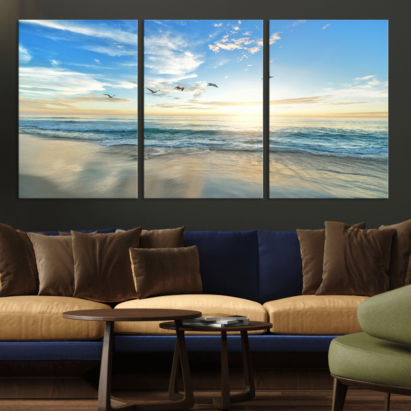 20708696-MGV-CV-36X24-Minimalist Seaside Wall Art Canvas Print – Morning Glow Golden Reflections Coastal Nature Artwork for Home, Office