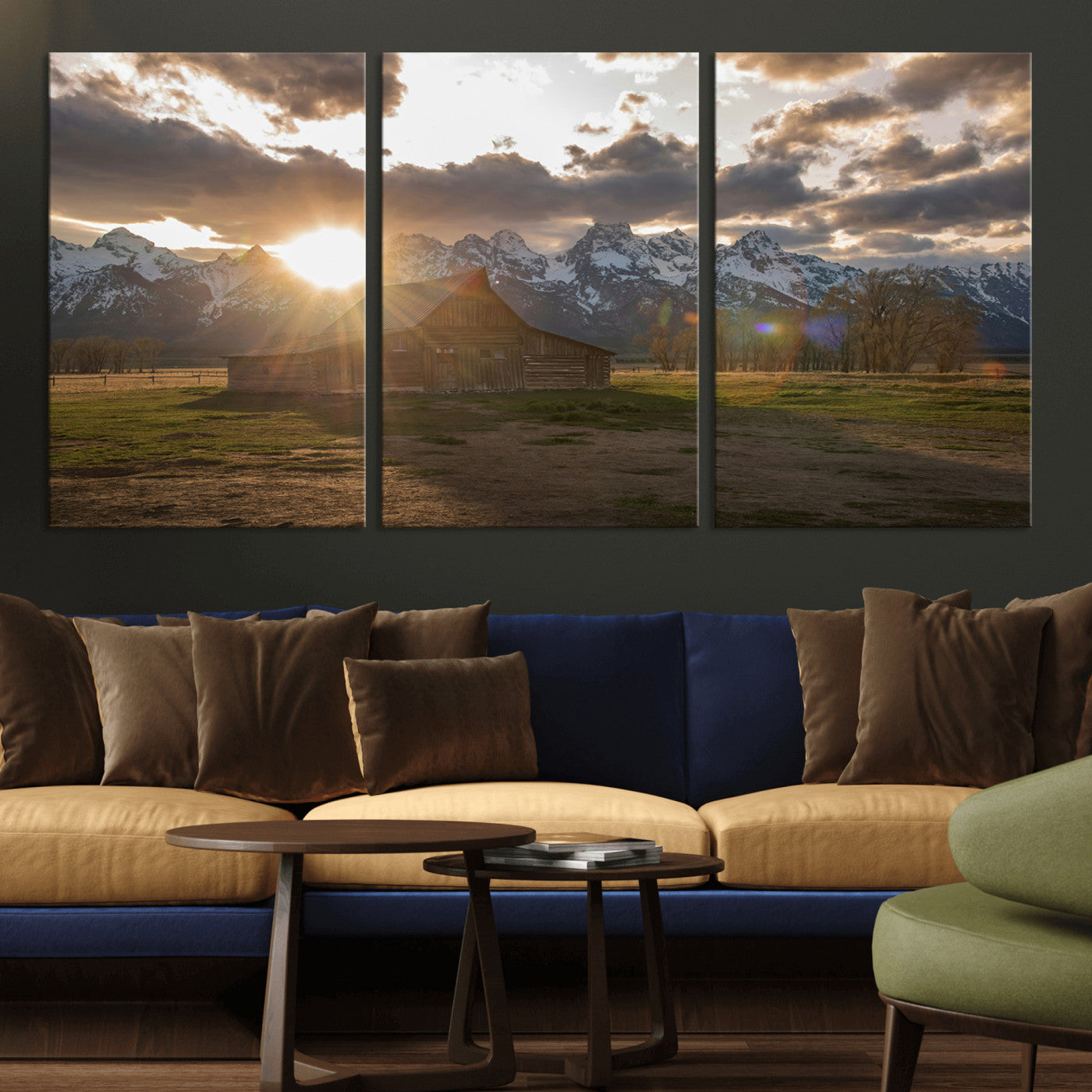 -Snowy Peaks Wall Art Canvas Print – Rustic Mountain Landscape Nature Escape Winter Forest Artwork for Home, Office