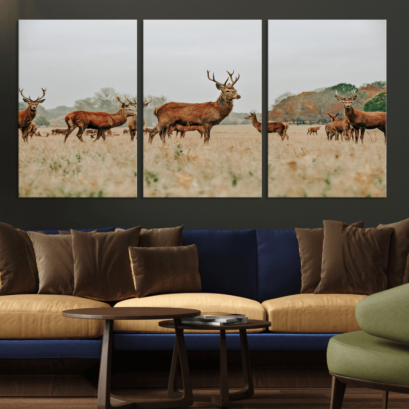 -Rustic Deer Wall Art Canvas Print – Autumn Forest Woodland Wildlife Scenic Nature Artwork for Home, Cabin