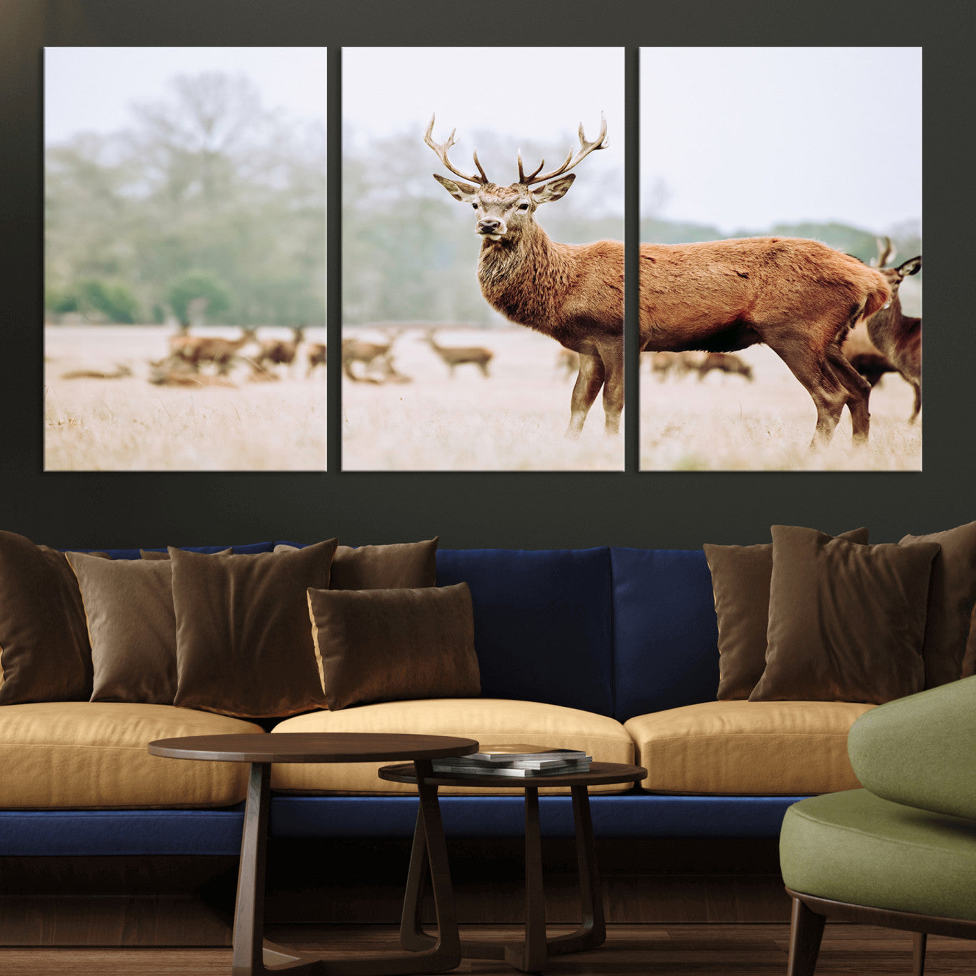 53240224-MGV-CV-36X24-Rustic Deer Wall Art Canvas Print – Forest Woodland Stag Nordic Animal Scenic Nature Artwork for Home, Cabin