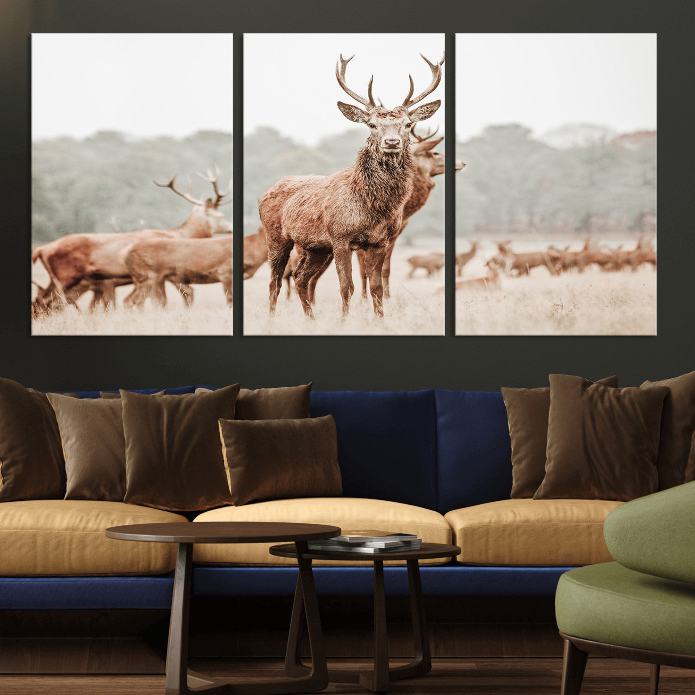 -Rustic Nature Wall Art Canvas Print – Stag Woodland Framed Wildlife Art Picture Print Perfect Lodge Decor