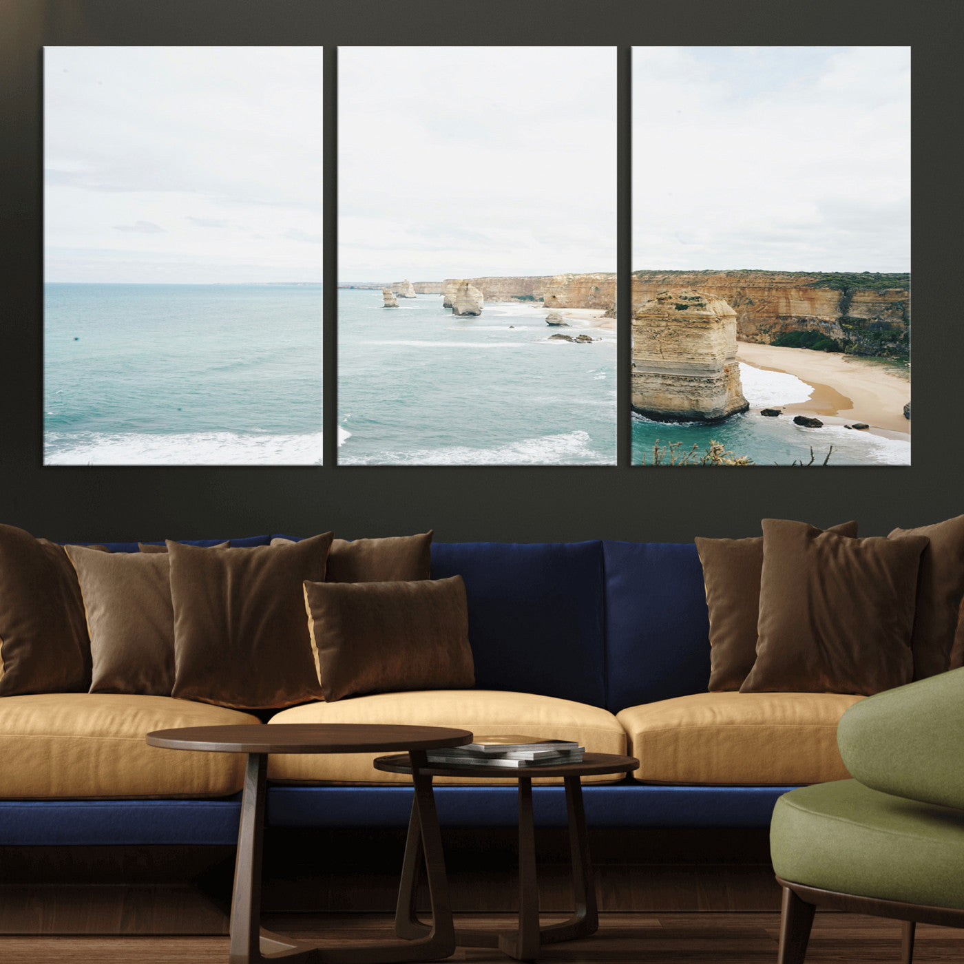 70095633-MGV-CV-36X24-Twelve Apostles Wall Art Canvas Print – Framed Coastal Cliffs Rugged Rock Formations Artwork for Home Office