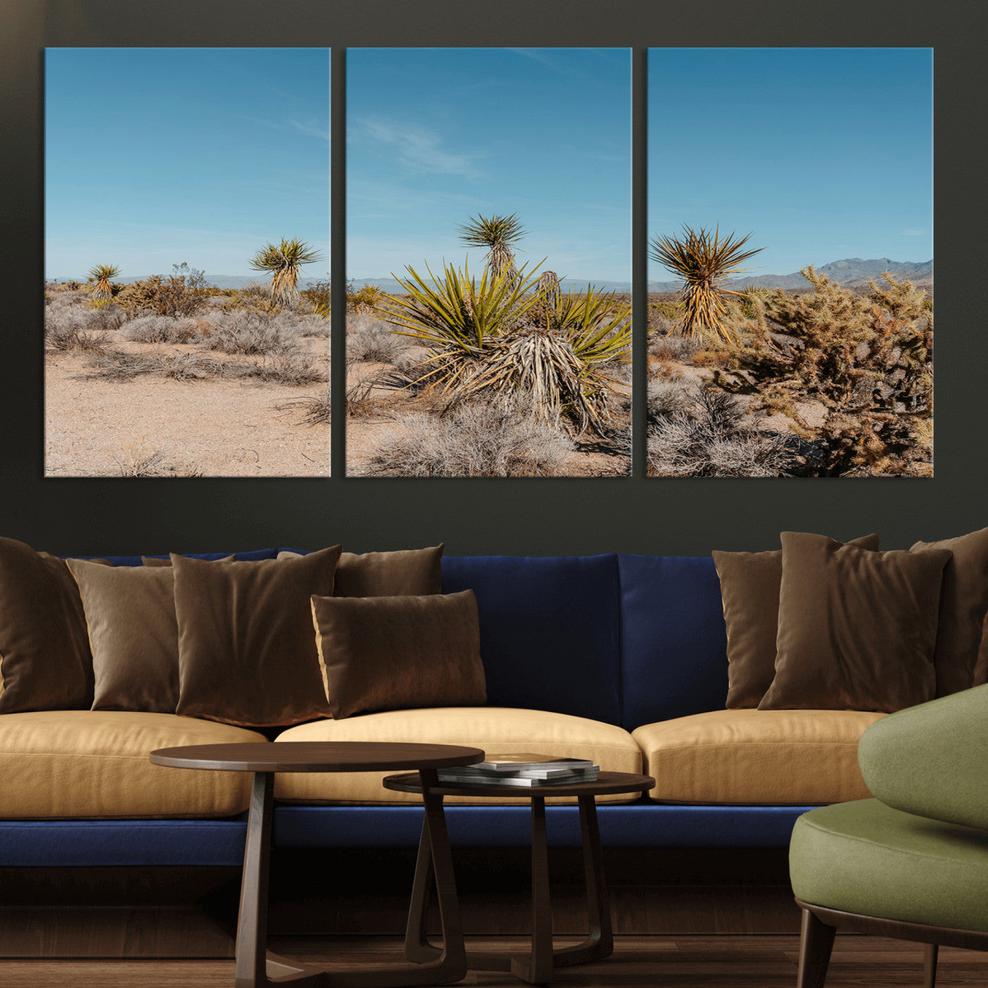 35156165-MGV-CV-36X24-Joshua Tree Wall Art Canvas Print – Framed Desert Landscape Warm Earth Tones Southwestern Minimalist Artwork for Home, Office