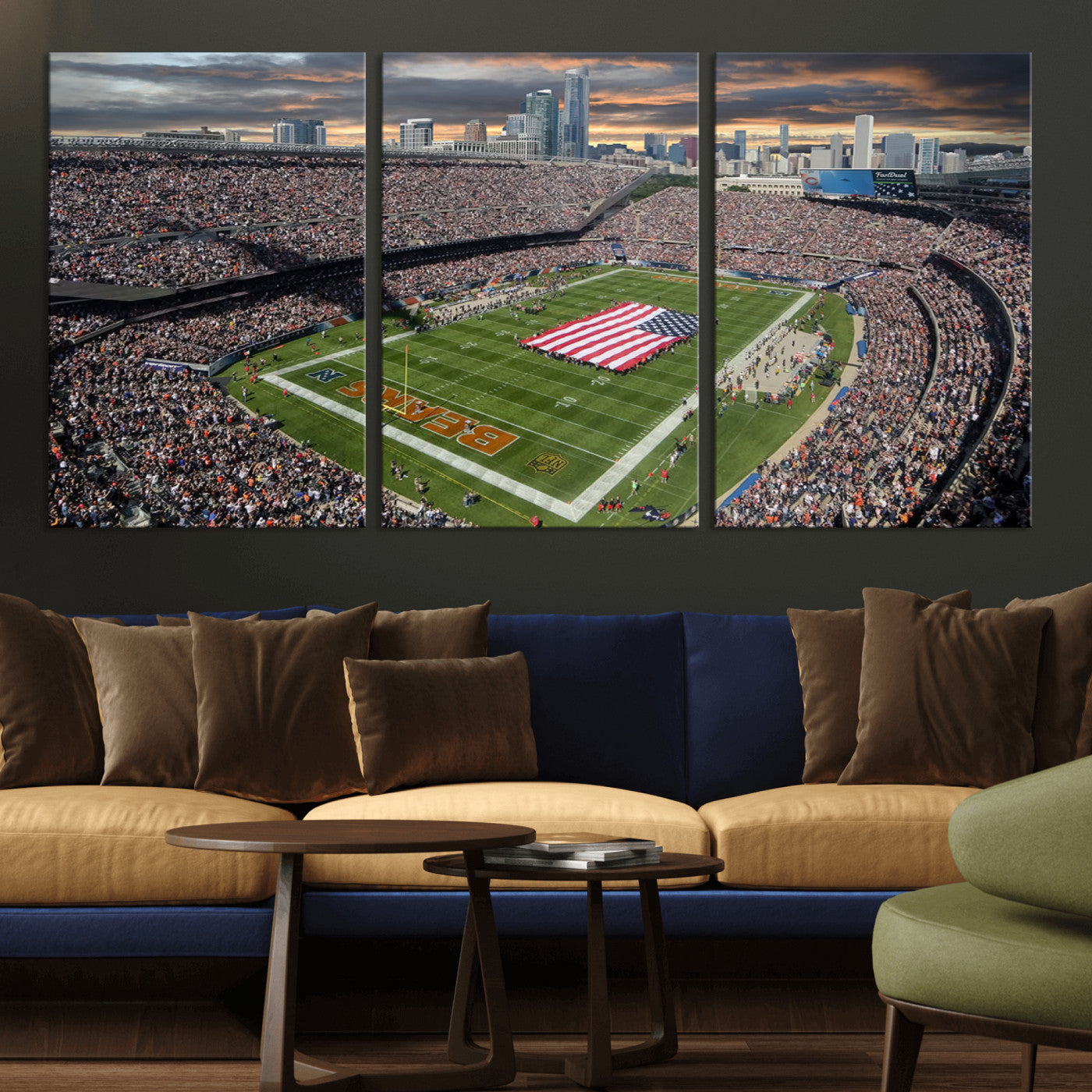 -Chicago Bears Soldiers Field Wall Art Canvas Print – Framed Football Stadium Artwork for Home, Office, Living Room