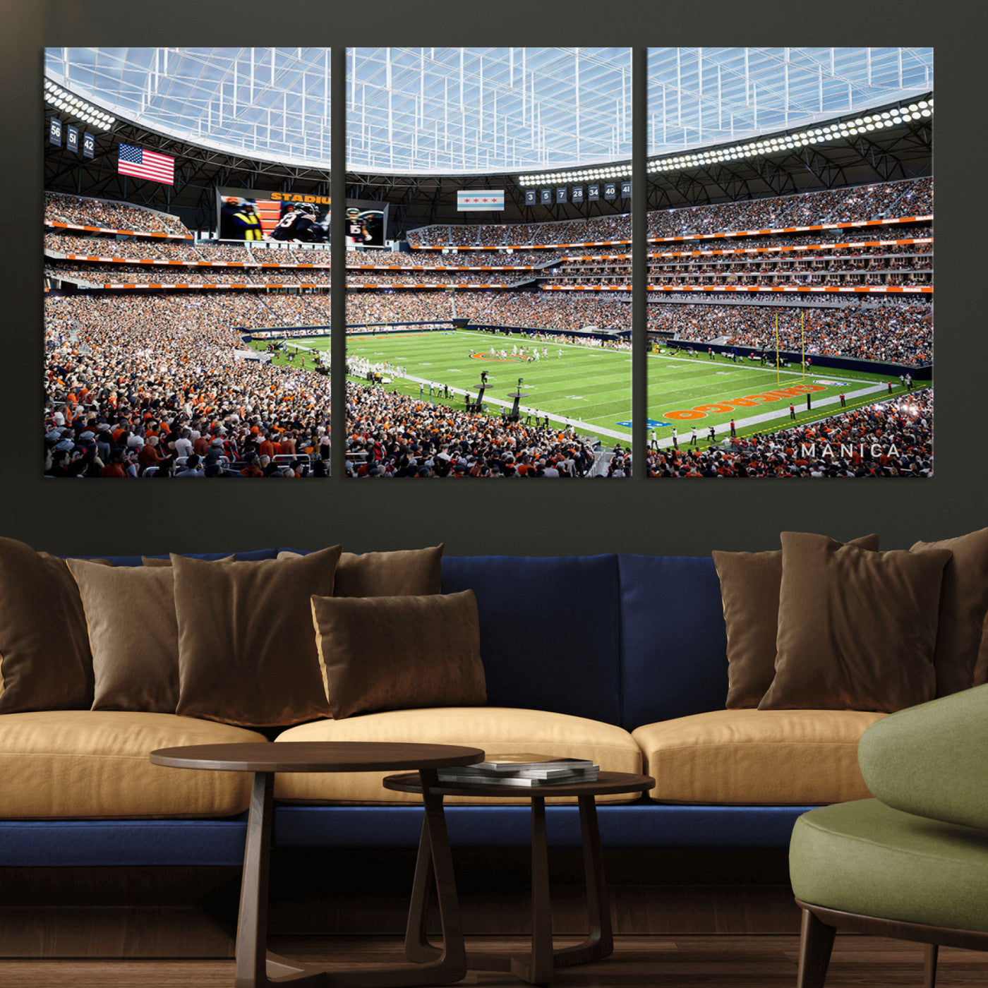 -Chicago Bears Soldiers Field Wall Art Canvas Print – Framed Football Stadium Artwork for Home, Office, Living Room