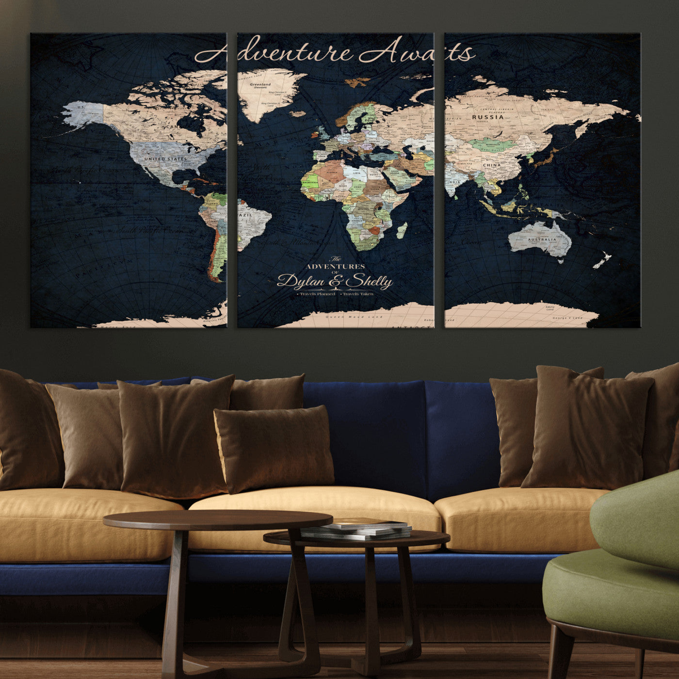 Rehber01-MGV-CV-36X24-Personalized World Map Canvas Print – Framed Push Pin Travel Wall Art for Couples – Adventure & Anniversary Gift