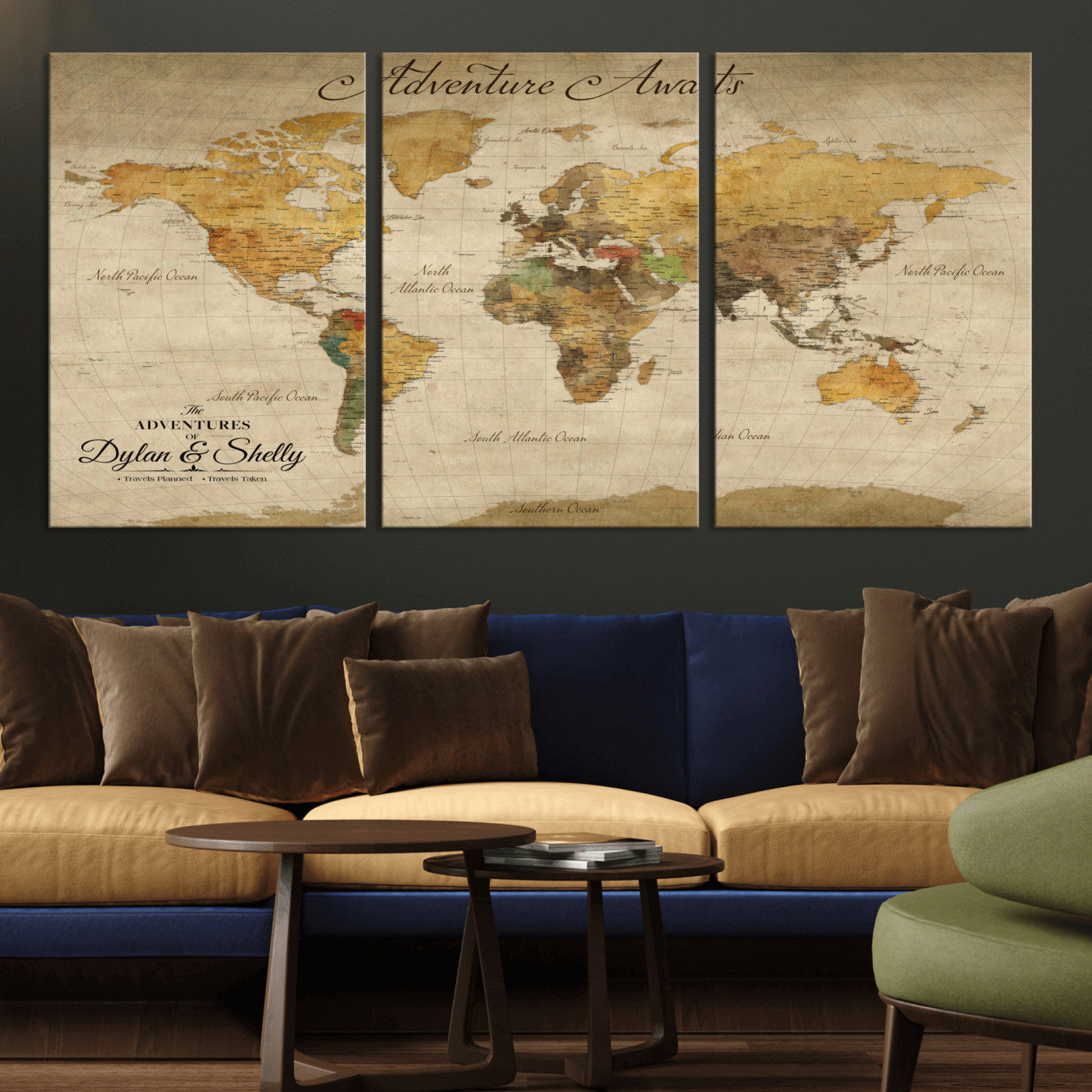 50298017-MGV-CV-36X24-Personalized World Map Canvas – Custom Framed Push Pin Travel Map Wall Art, Vintage Style Gift for Couples and Travelers
