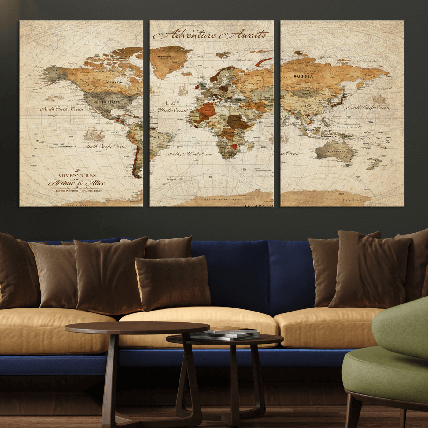 Rehber01-MGV-CV-36X24-Customizable Framed World Map Canvas Print – Personalized Push Pin Travel Map Gift for Couples Explorers for Home, Office