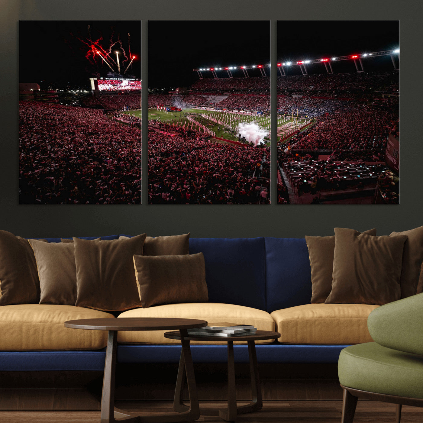 60690191-MGV-CV-60X30-3P - William Brice Stadium Wall Art Print – Baseball Game Room Artwork Print for Basement Dorm, Home, Office