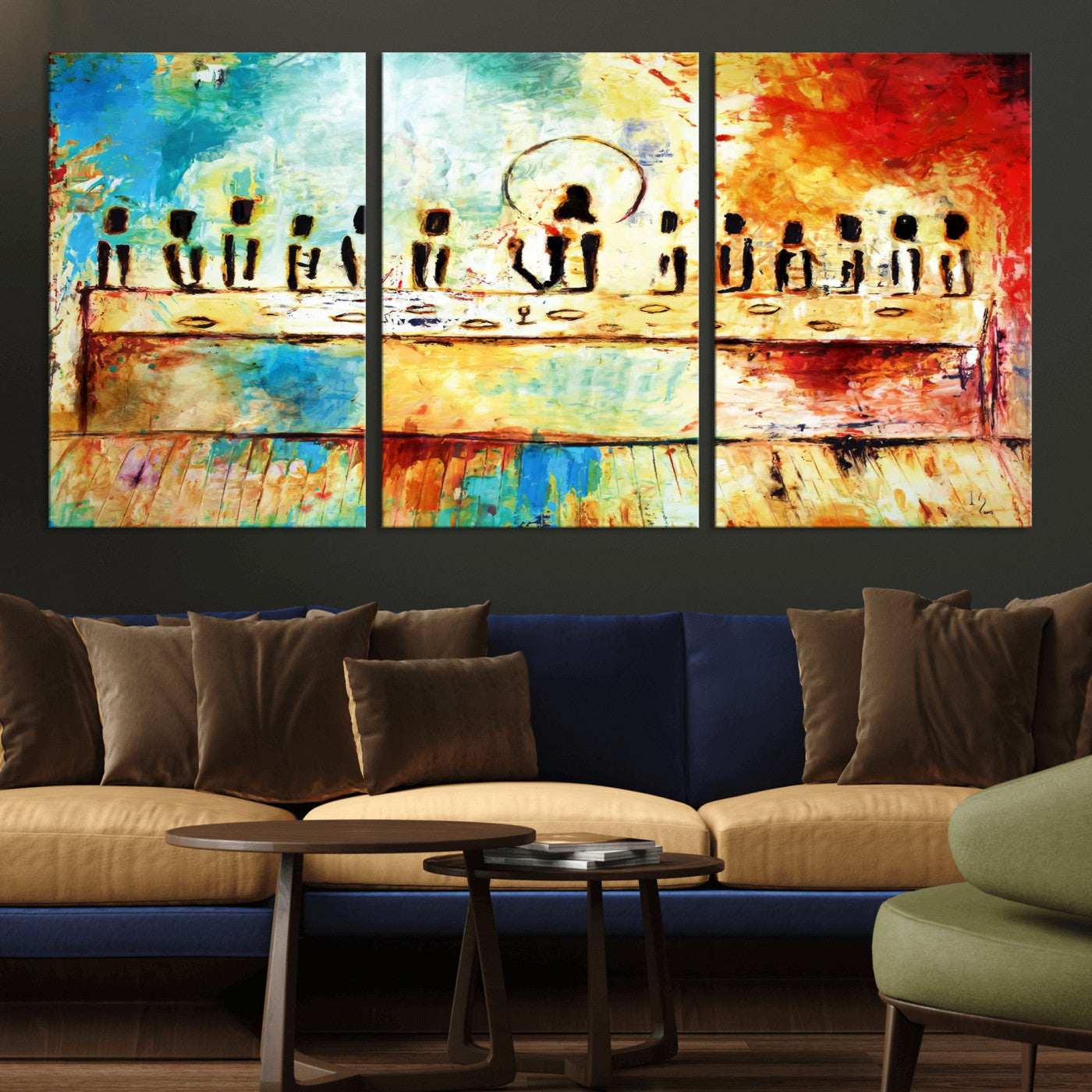 MGV-CV-60X30-3P - Abstract Last Supper with Apostles Wall Art Canvas Print