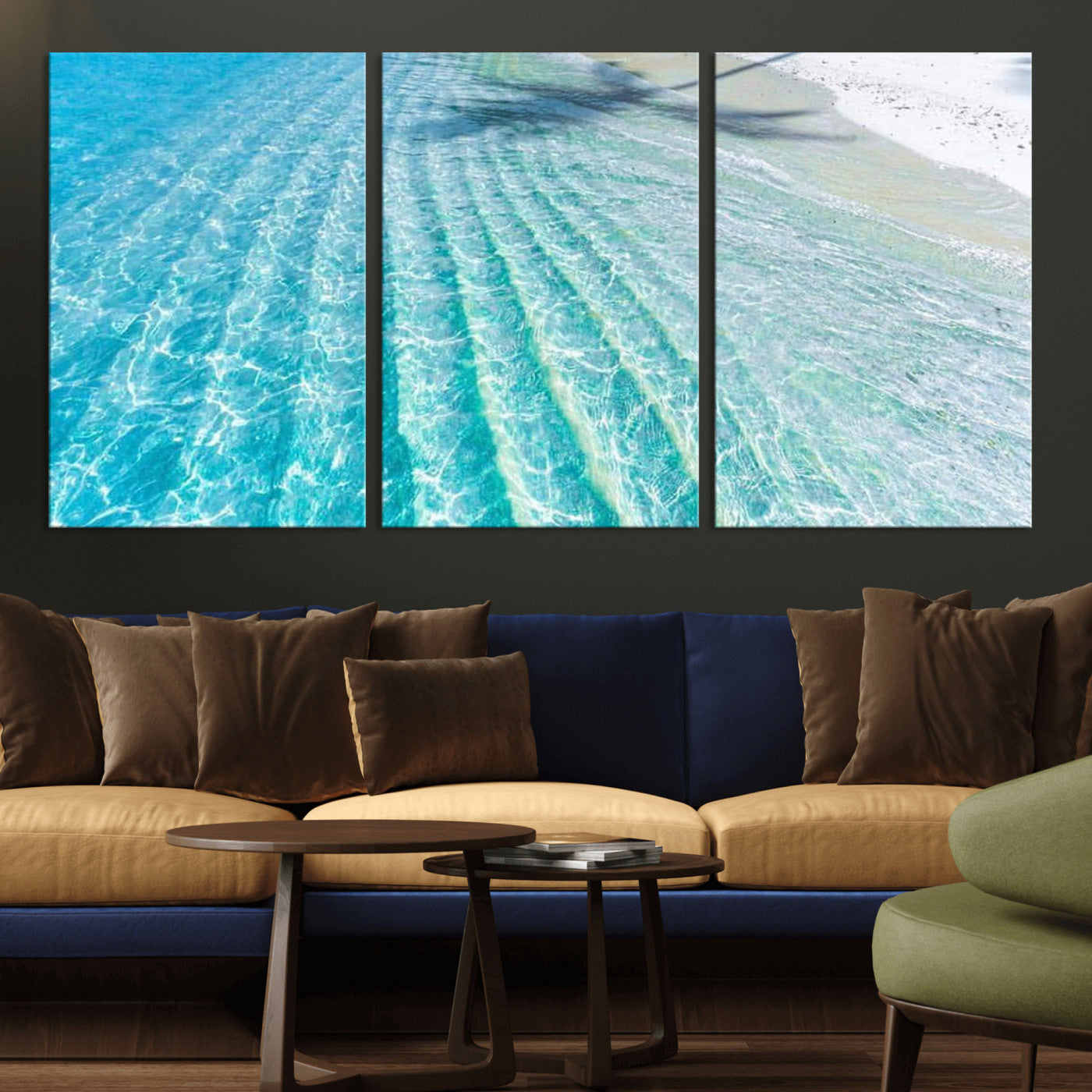 46233906-MGV-CV-36X24 - Serene Clear Blue Ocean Water Canvas Wall Art – Soft White Sand Shore Coastal Print for Home Decor, Relaxation, and Tranquil Vibes