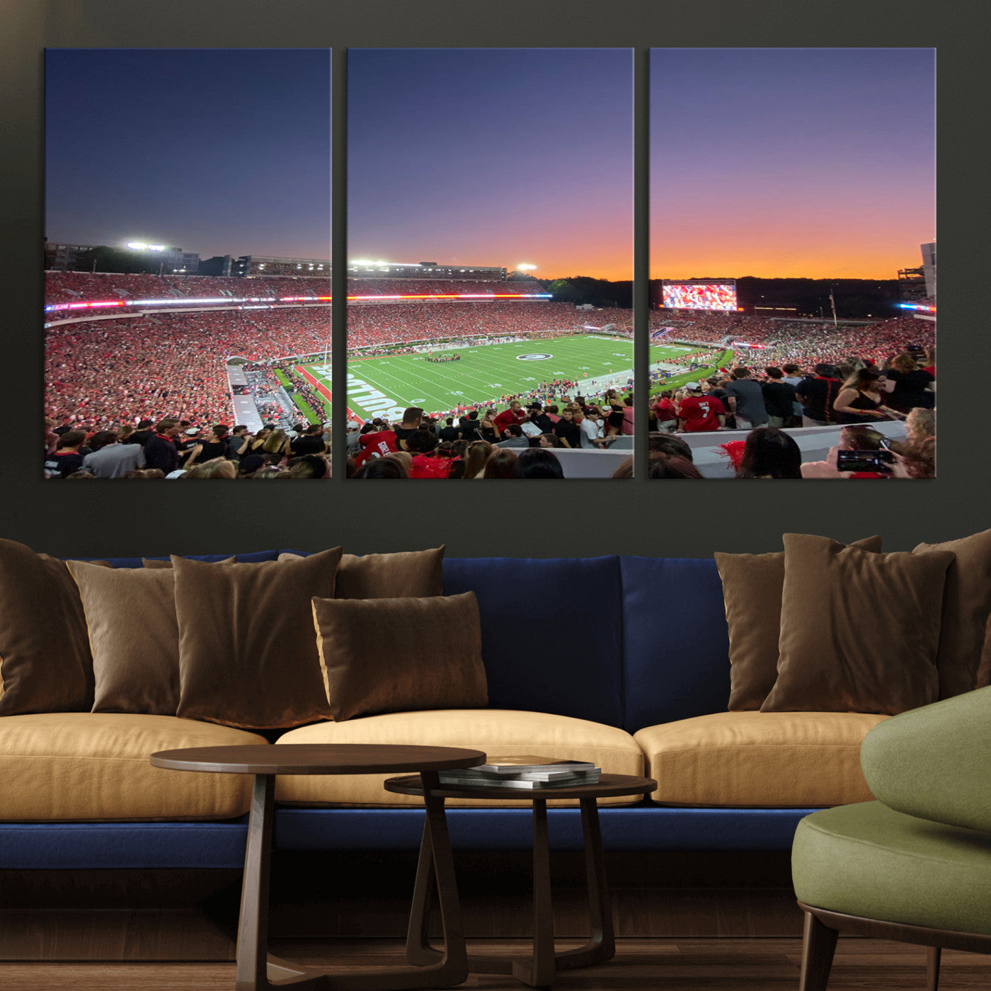 25139565-MGV-CV-48X32-3P-Dooley Stadium Wall Art Print, Sports Arena Canvas Wall Art, Dooley Field at Sanford Stadium Canvas Print, Modern Athletic Field Art Printing