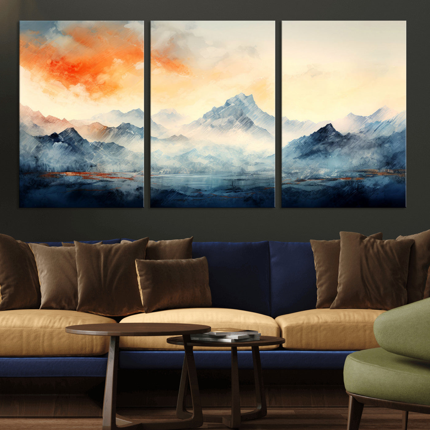 WRM1005-MGV-CV-36X24-Warm Clouds Abstract Mountain Wall Art Canvas Print