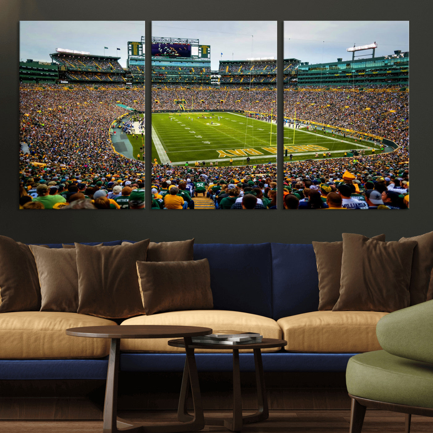 GBP101-MGV-CV-60X30-3P - Green Bay Packers Lambeau Field Stadium Wall Art Canvas Print, Iconic NFL Football Stadium Artwork, Wisconsin Sports Home Decor
