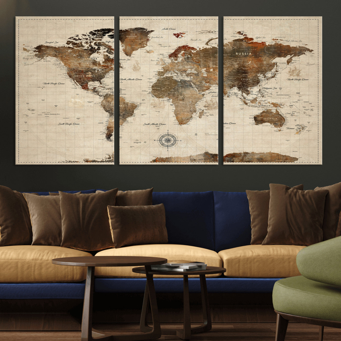 23610090-MGV-CV-36X24 - World Map Wall Art Canvas Print, Modern Decorative Framed Map Artwork Prints for Living Room, Office, Bedroom Wall Decor