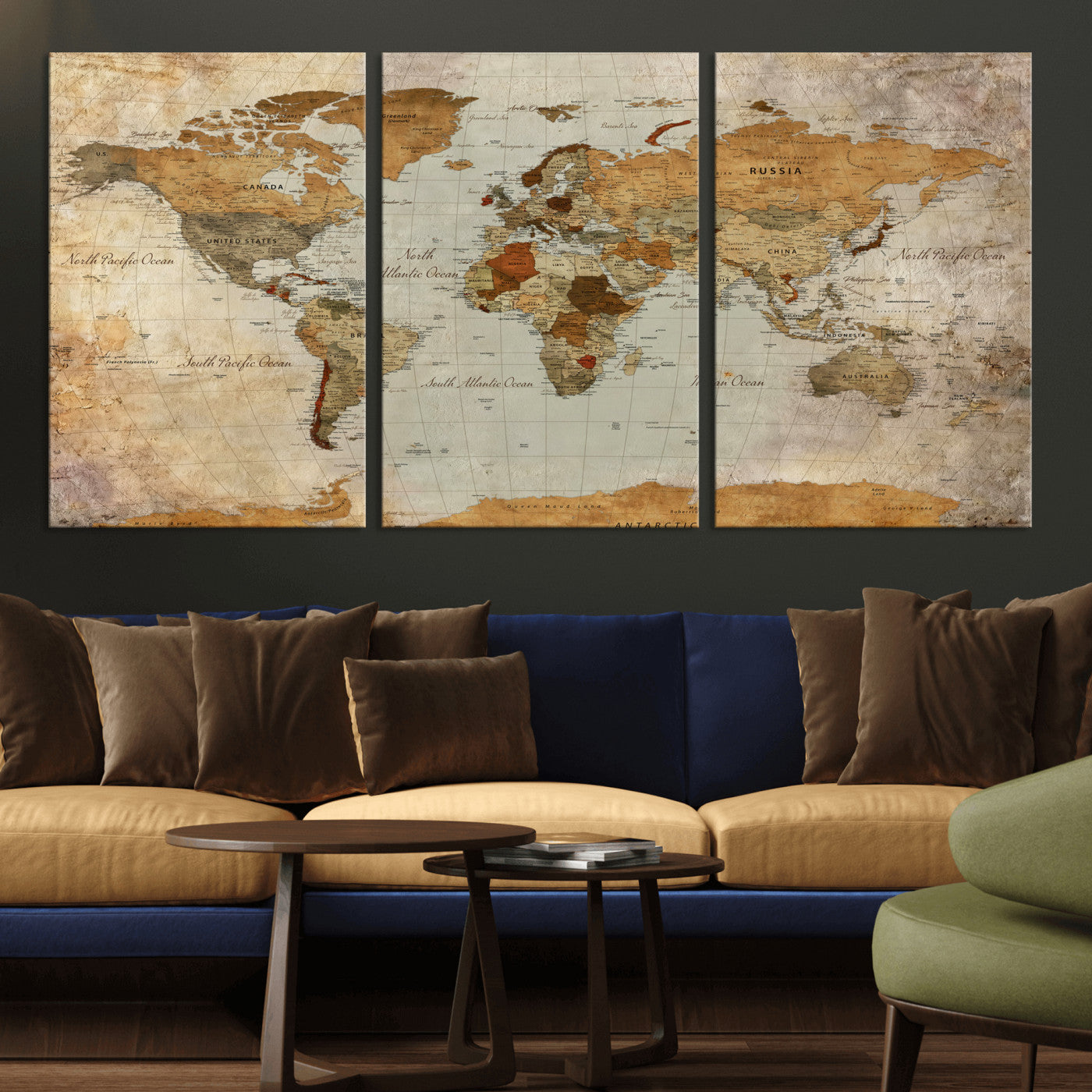 74176056-MGV-CV-36X24 - World Map Wall Art Canvas Print, Modern Decorative Framed Map Artwork Prints for Living Room, Office, Bedroom Wall Decor