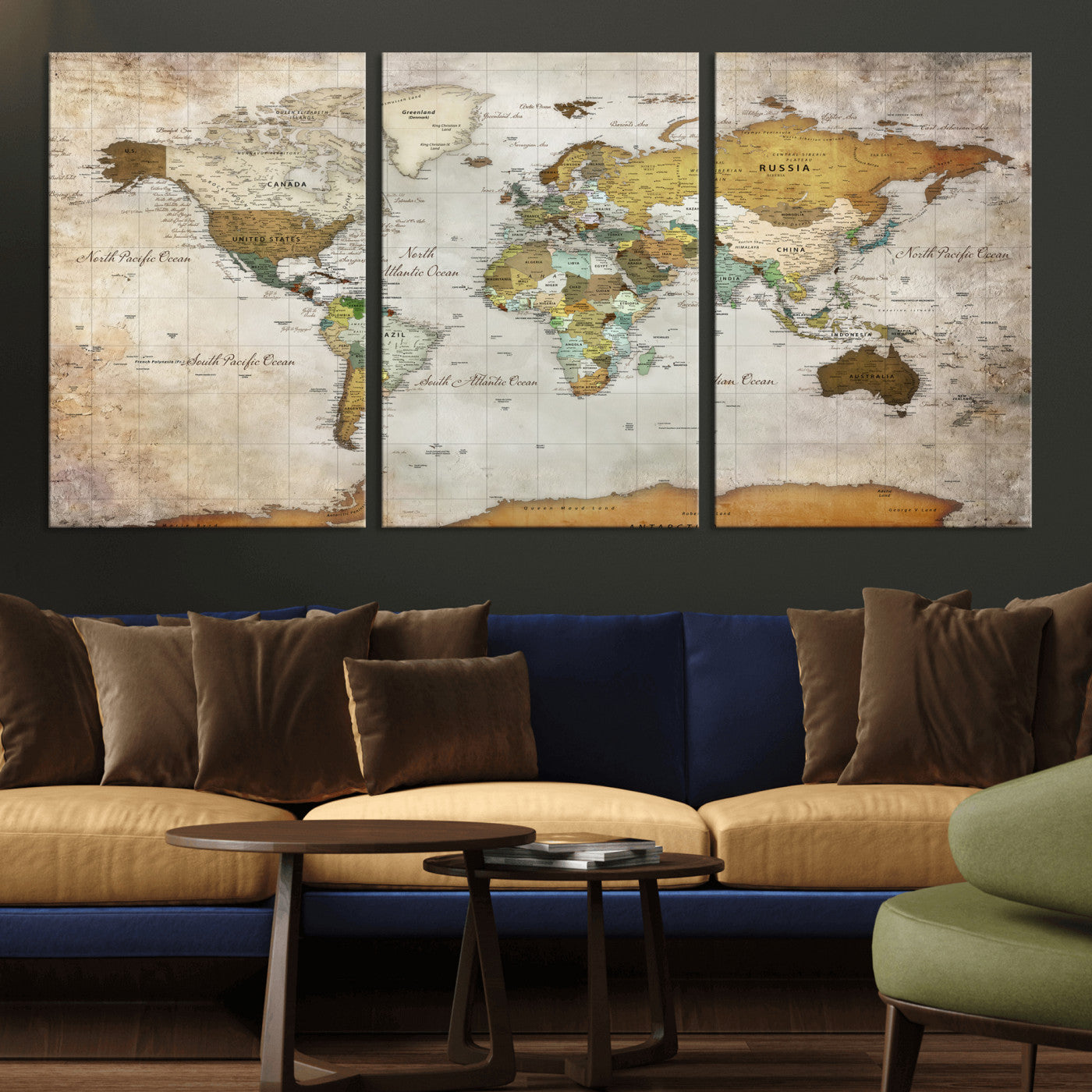86108417-MGV-CV-36X24 - World Map Wall Art Canvas Print, Modern Decorative Framed Map Artwork Prints for Living Room, Office, Bedroom Wall Decor