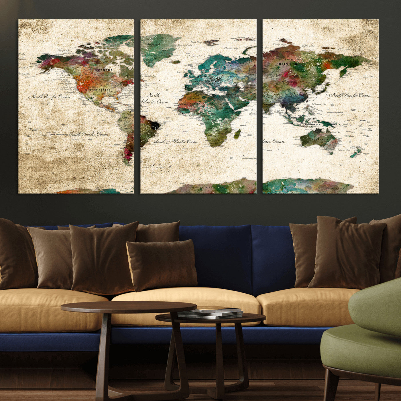 87544591-MGV-CV-36X24 - World Map Wall Art Canvas Print, Modern Decorative Framed Map Artwork Prints for Living Room, Office, Bedroom Wall Decor