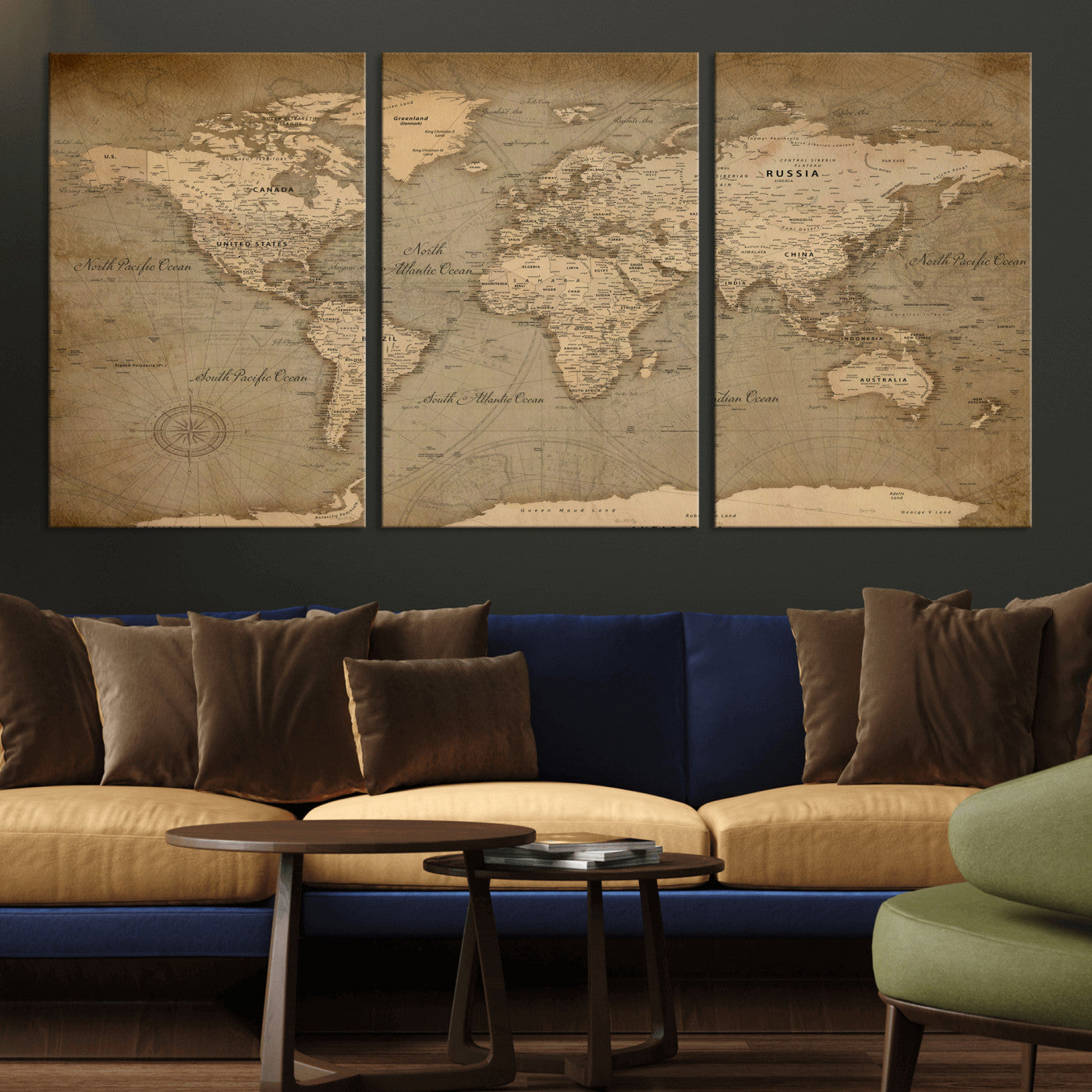 49946617-MGV-CV-36X24 - World Map Wall Art Canvas Print, Modern Decorative Framed Map Artwork Prints for Living Room, Office, Bedroom Wall Decor
