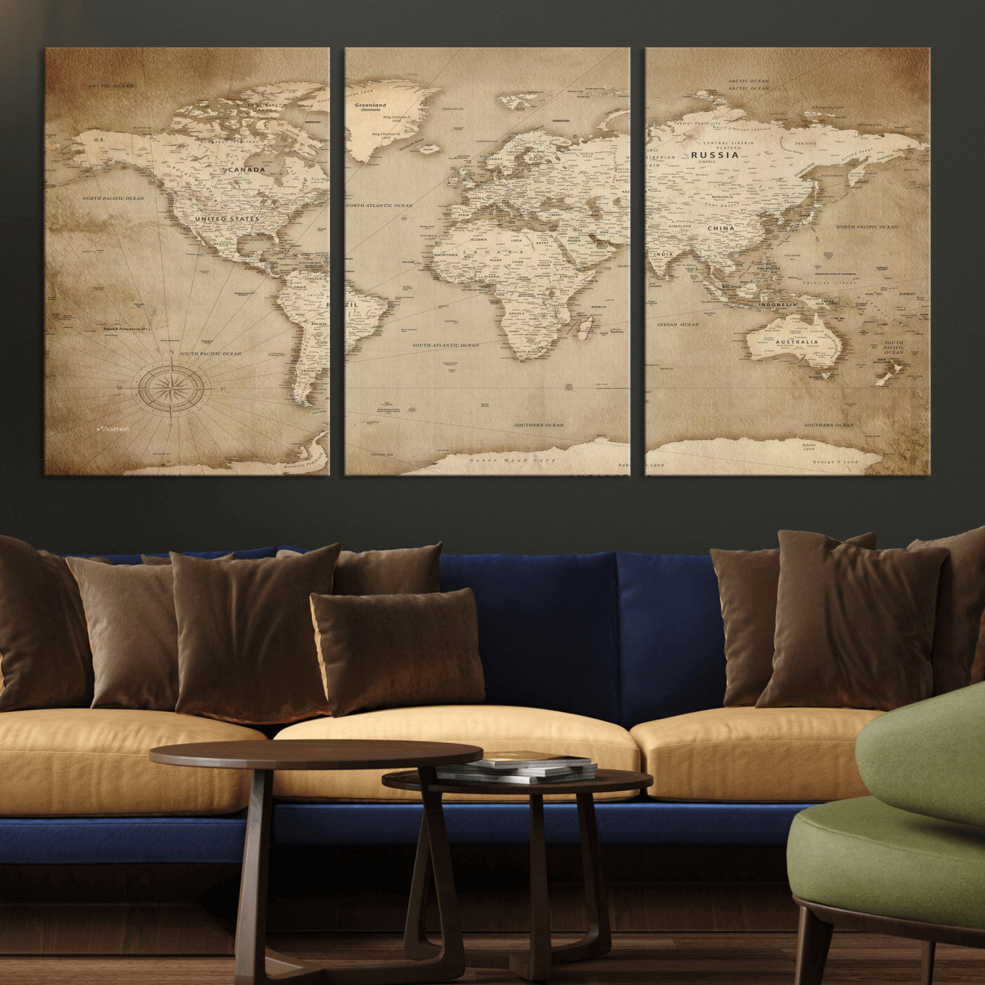 34795134-MGV-CV-36X24 - World Map Wall Art Canvas Print, Modern Decorative Framed Map Artwork Prints for Living Room, Office, Bedroom Wall Decor