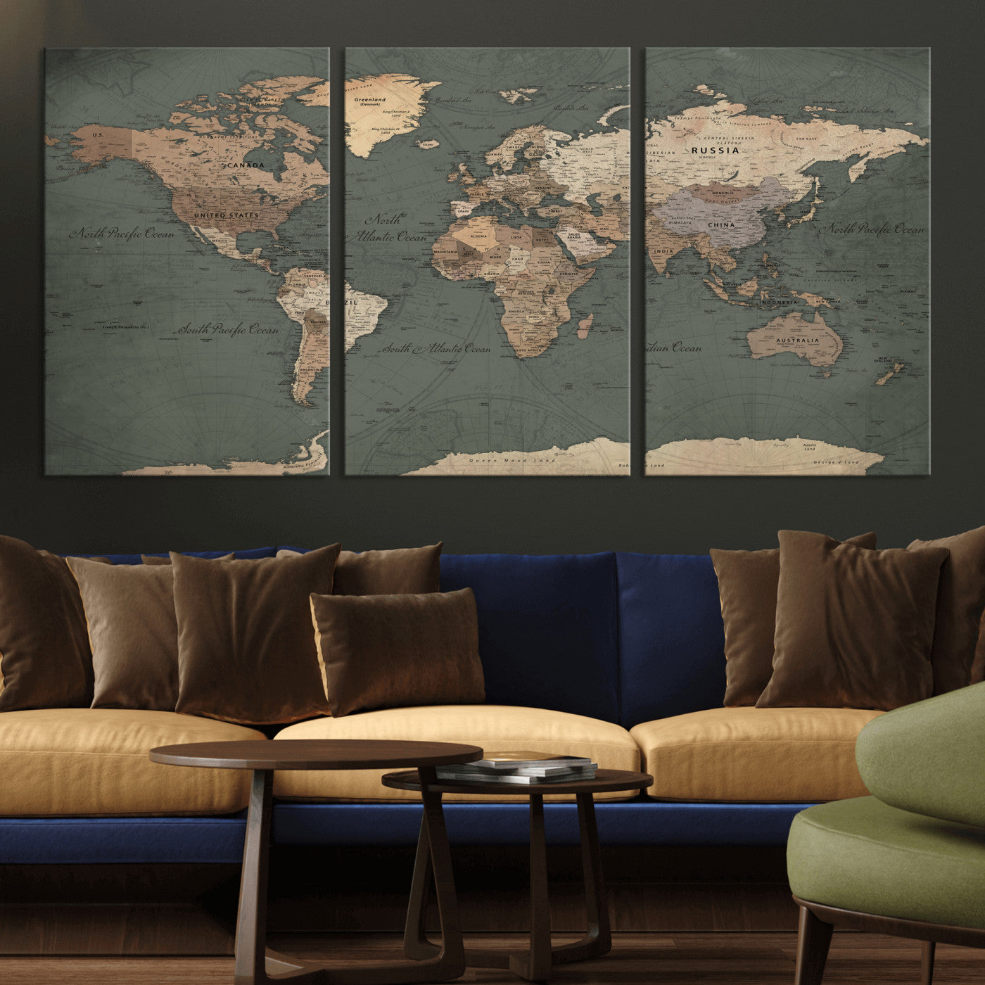 84619399-MGV-CV-36X24 - World Map Wall Art Canvas Print, Modern Decorative Framed Map Artwork Prints for Living Room, Office, Bedroom Wall Decor
