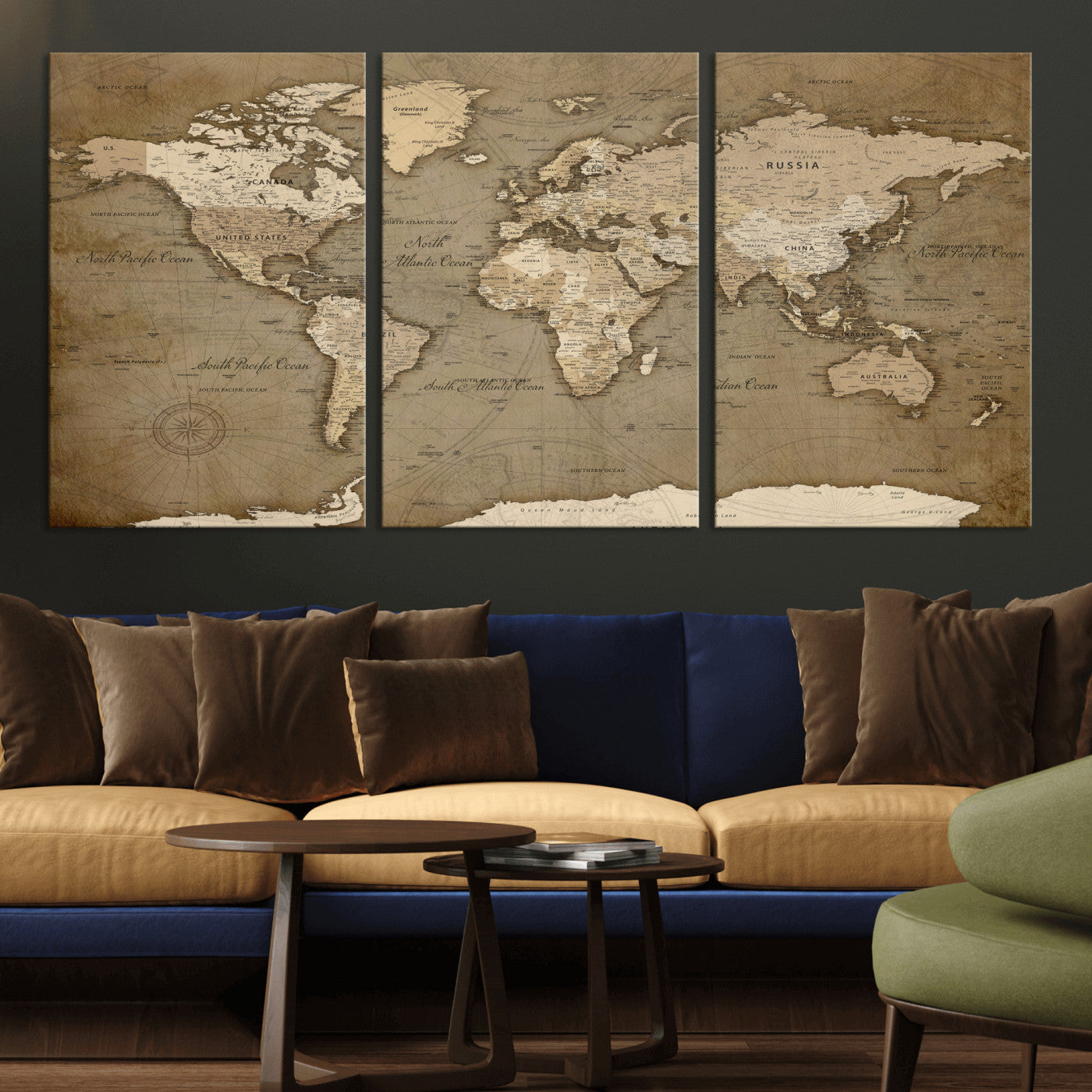 82314635-MGV-CV-36X24 - World Map Wall Art Canvas Print, Modern Decorative Framed Map Artwork Prints for Living Room, Office, Bedroom Wall Decor
