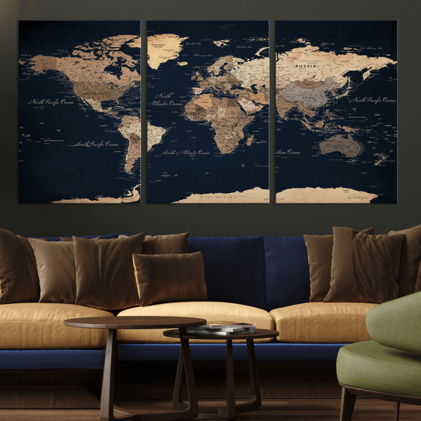 53971530-MGV-CV-36X24 - World Map Wall Art Canvas Print, Modern Decorative Framed Map Artwork Prints for Living Room, Office, Bedroom Wall Decor