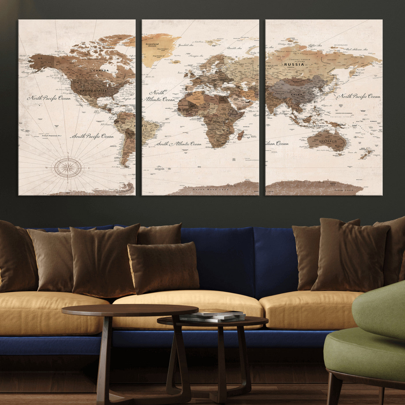 69860078-MGV-CV-36X24 - World Map Wall Art Canvas Print, Modern Decorative Framed Map Artwork Prints for Living Room, Office, Bedroom Wall Decor