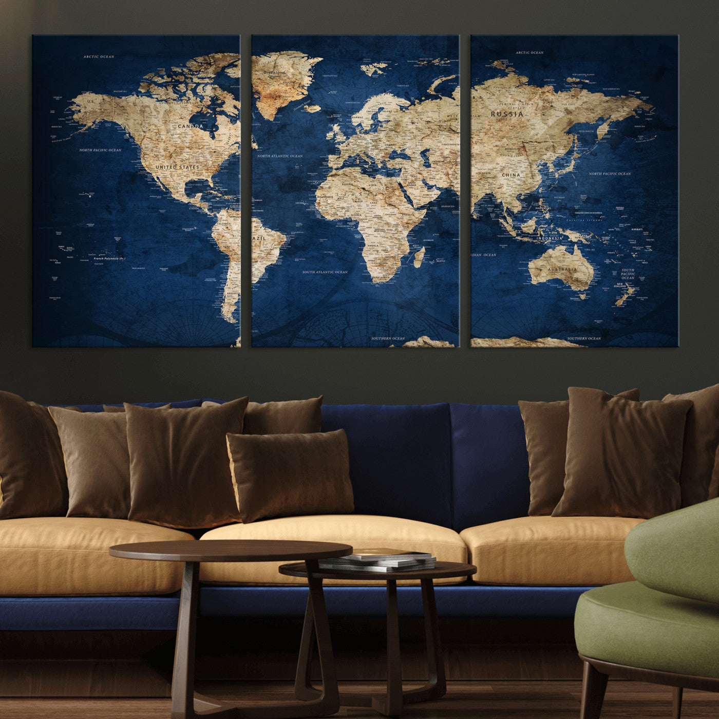 57503519-MGV-CV-36X24 - World Map Wall Art Canvas Print, Modern Decorative Framed Map Artwork Prints for Living Room, Office, Bedroom Wall Decor