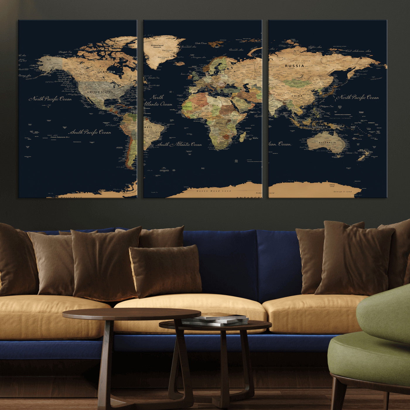 94449133-MGV-CV-36X24 - World Map Wall Art Canvas Print, Modern Decorative Framed Map Artwork Prints for Living Room, Office, Bedroom Wall Decor