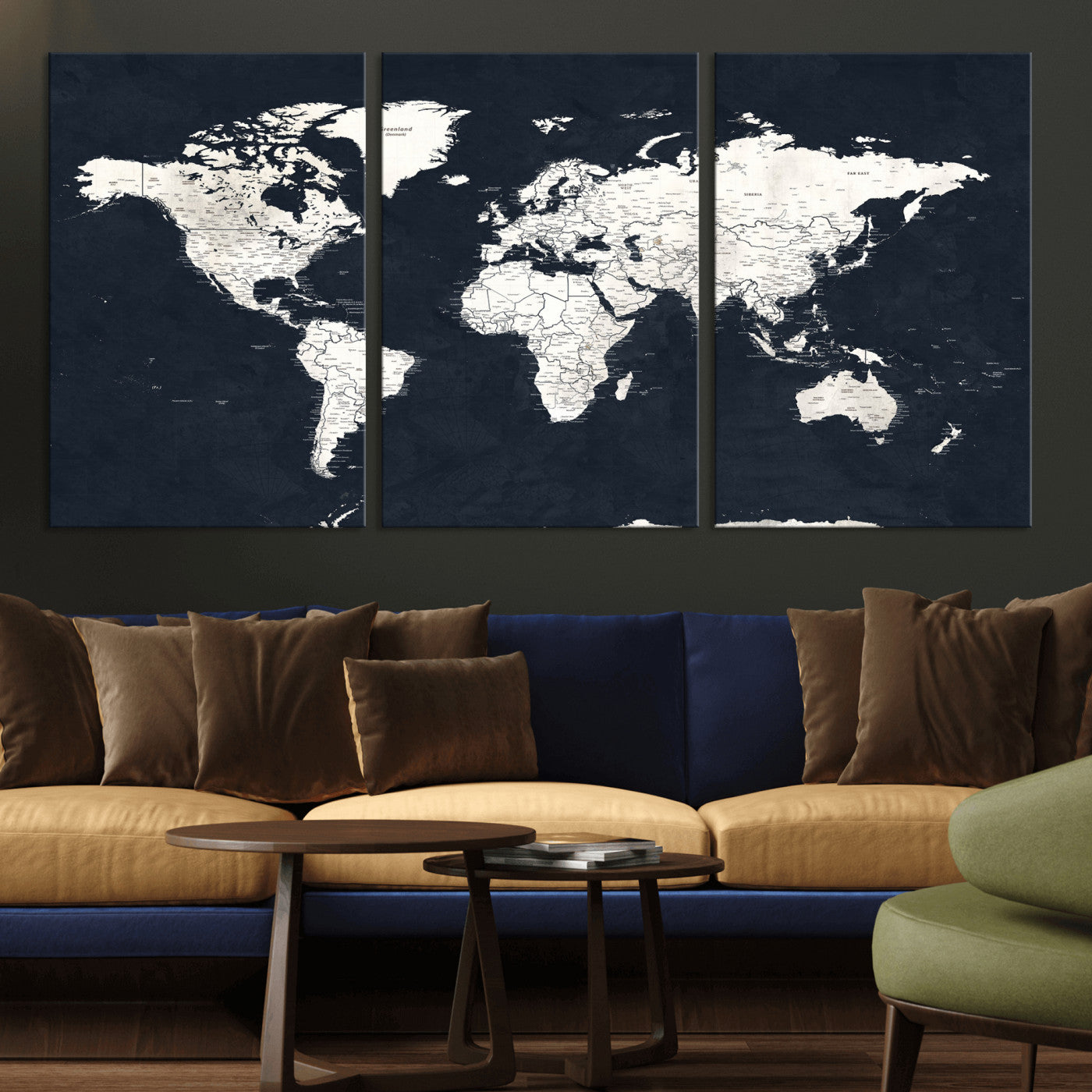 11963807-MGV-CV-36X24 - World Map Wall Art Canvas Print, Modern Decorative Framed Map Artwork Prints for Living Room, Office, Bedroom Wall Decor