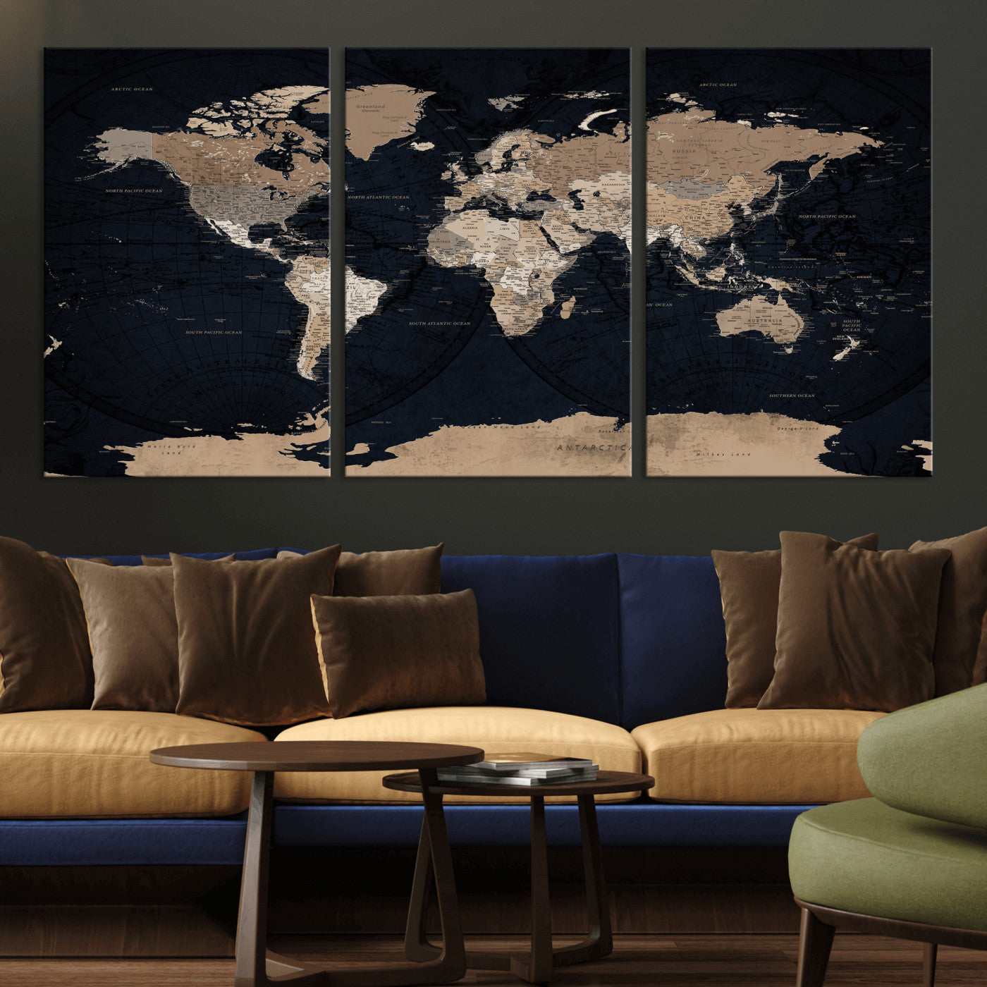 25812727-MGV-CV-36X24 - World Map Wall Art Canvas Print, Modern Decorative Framed Map Artwork Prints for Living Room, Office, Bedroom Wall Decor
