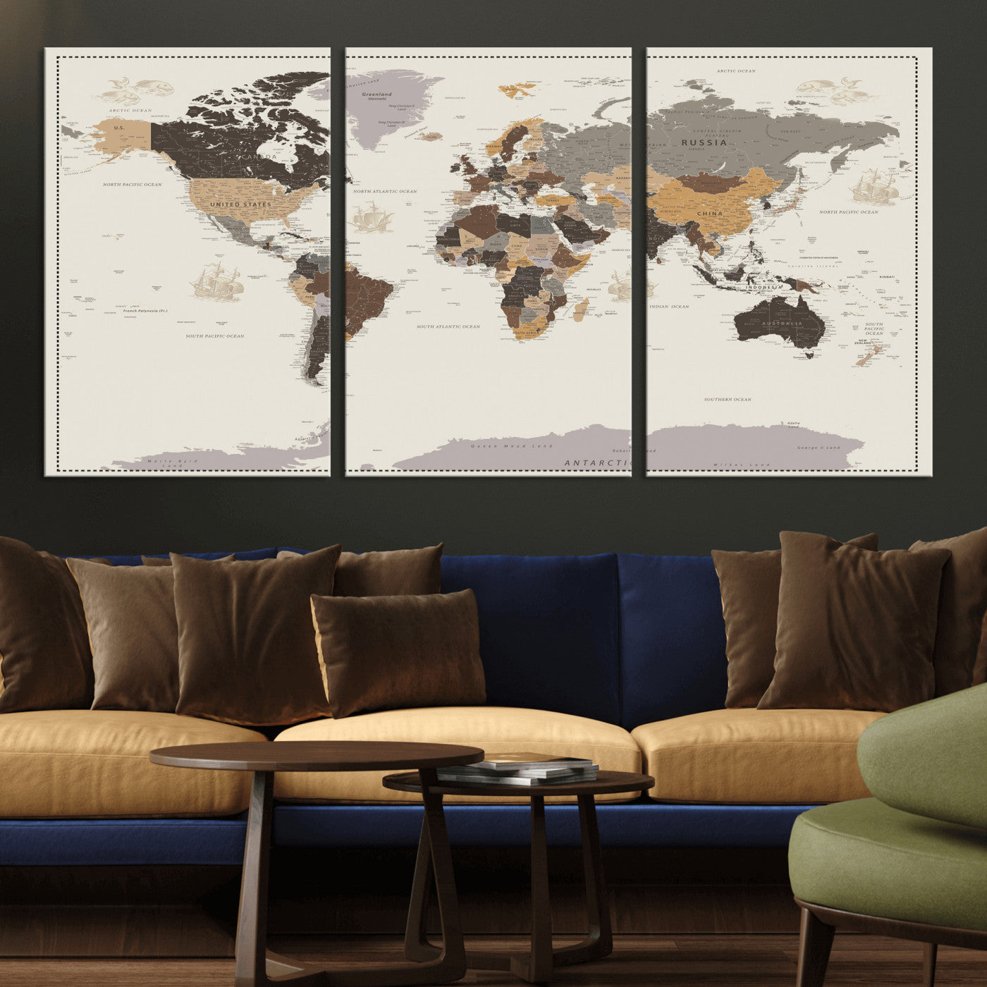 58777746-MGV-CV-36X24 - World Map Wall Art Canvas Print, Modern Decorative Framed Map Artwork Prints for Living Room, Office, Bedroom Wall Decor