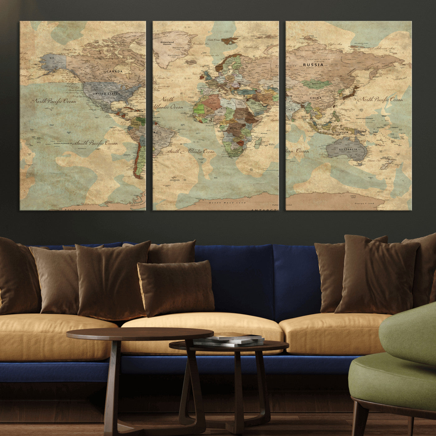 72396478-MGV-CV-36X24 - World Map Wall Art Canvas Print, Modern Decorative Framed Map Artwork Prints for Living Room, Office, Bedroom Wall Decor