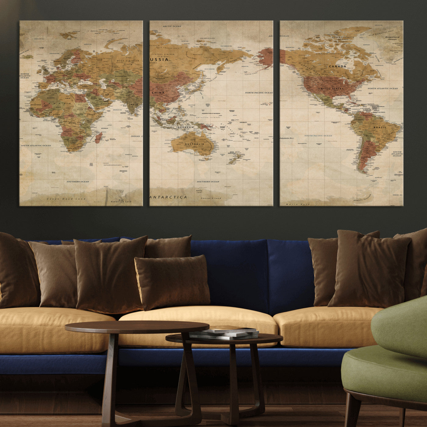 83478963-MGV-CV-36X24 - World Map Wall Art Canvas Print, Modern Decorative Framed Map Artwork Prints for Living Room, Office, Bedroom Wall Decor