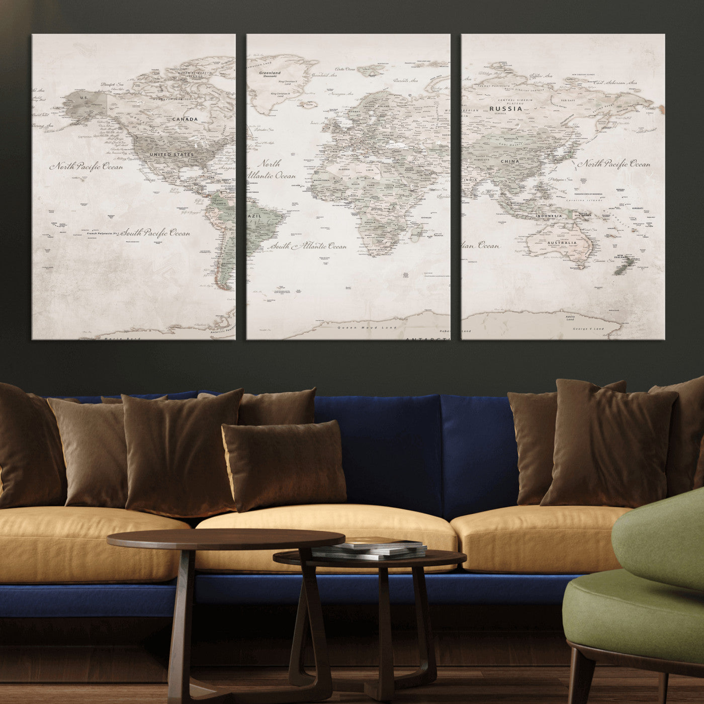 90355419-MGV-CV-36X24 - World Map Wall Art Canvas Print, Modern Decorative Framed Map Artwork Prints for Living Room, Office, Bedroom Wall Decor