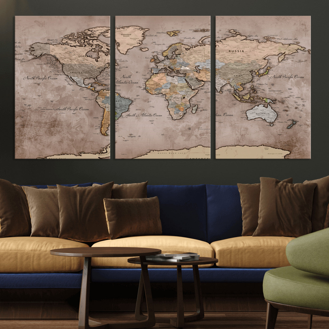 91471273-MGV-CV-36X24 - World Map Wall Art Canvas Print, Modern Decorative Framed Map Artwork Prints for Living Room, Office, Bedroom Wall Decor