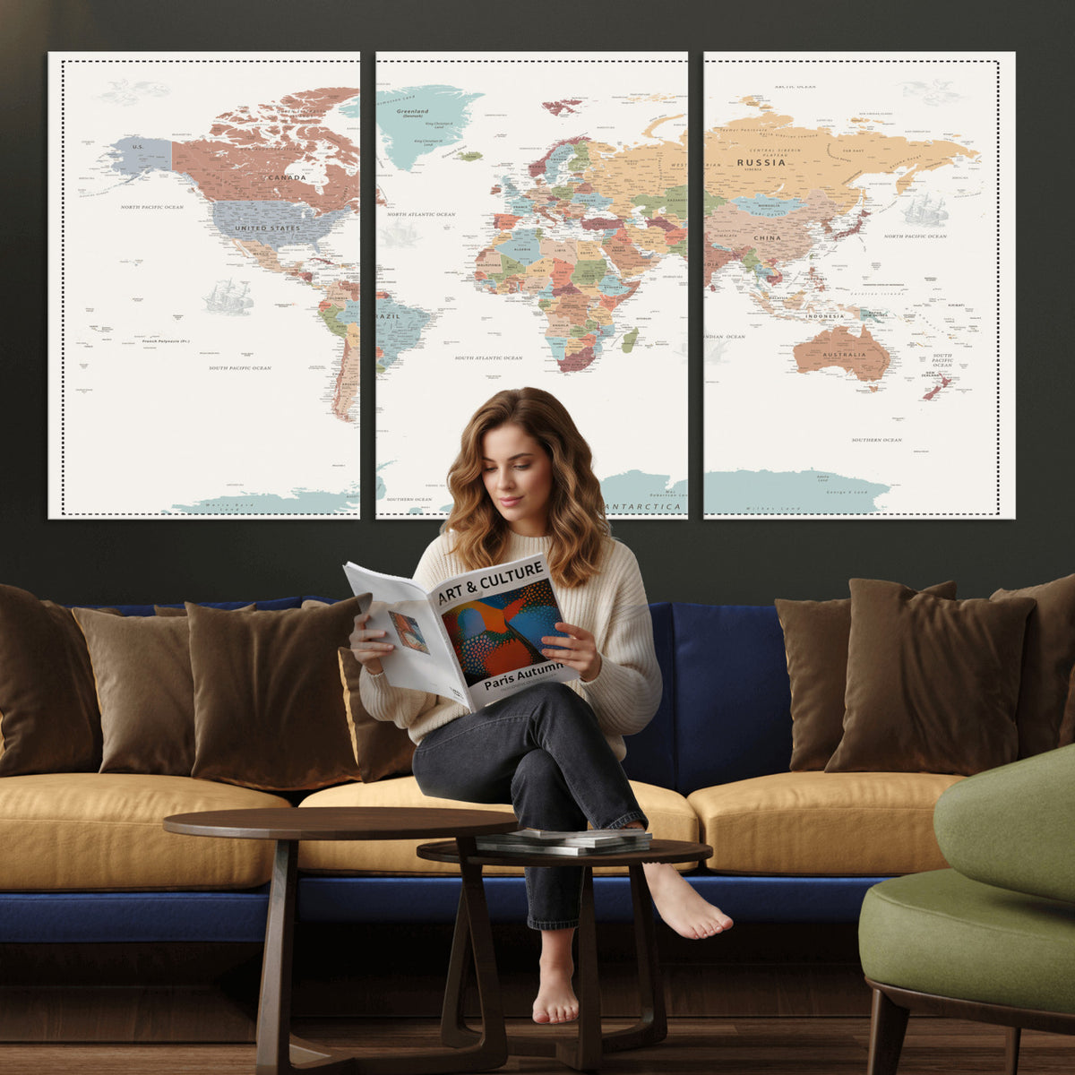 63447567-MGV-CV-36X24 - Pastel Colors World Map Wall Art Canvas Print