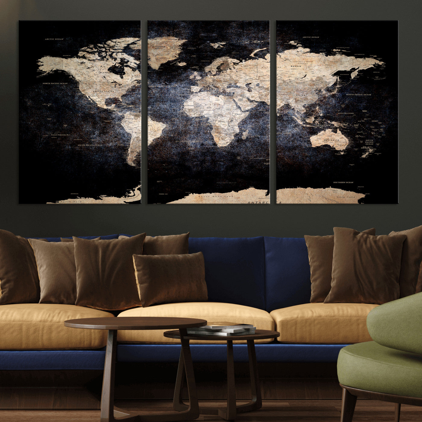 56713386-MGV-CV-36X24 - World Map Wall Art Canvas Print, Modern Decorative Framed Map Artwork Prints for Living Room, Office, Bedroom Wall Decor
