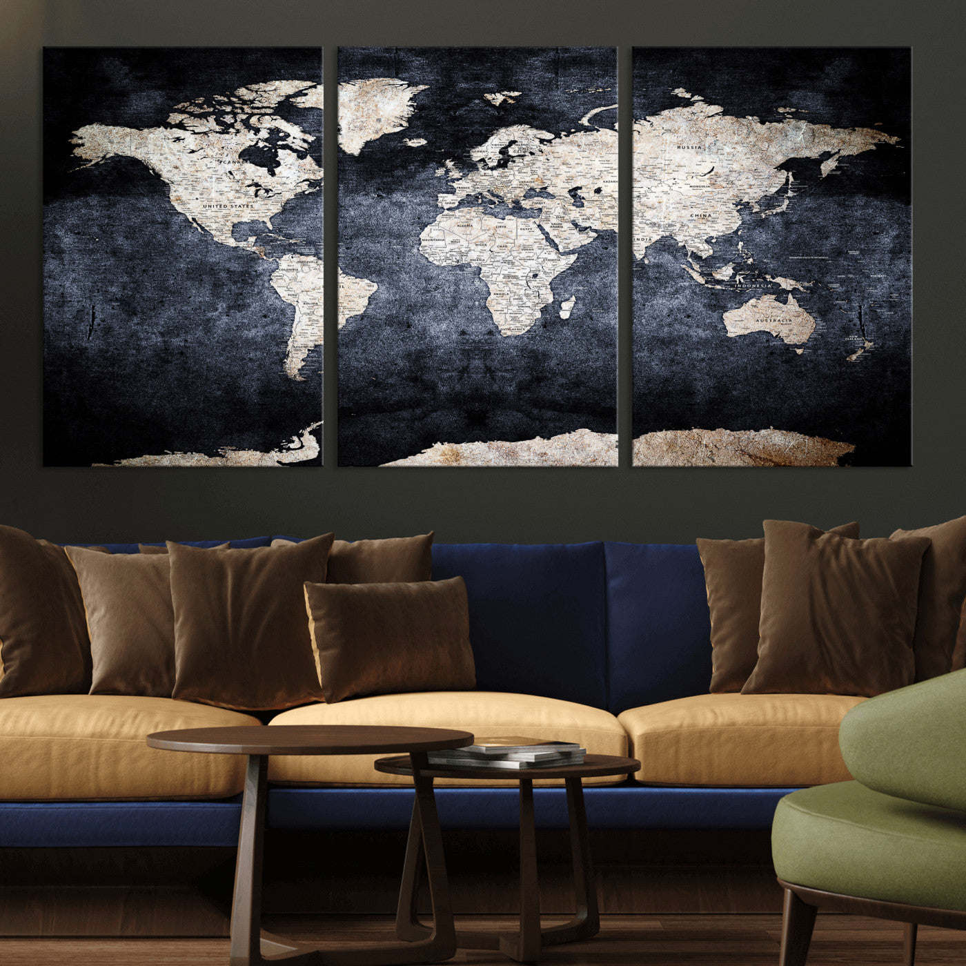 41193404-MGV-CV-36X24 - World Map Wall Art Canvas Print, Modern Decorative Framed Map Artwork Prints for Living Room, Office, Bedroom Wall Decor