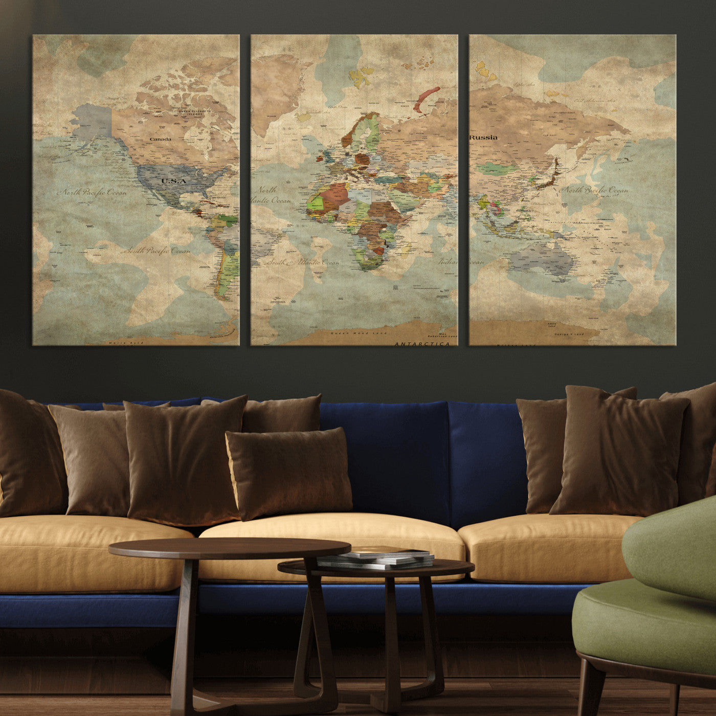 31492148-MGV-CV-36X24 - World Map Wall Art Canvas Print, Modern Decorative Framed Map Artwork Prints for Living Room, Office, Bedroom Wall Decor