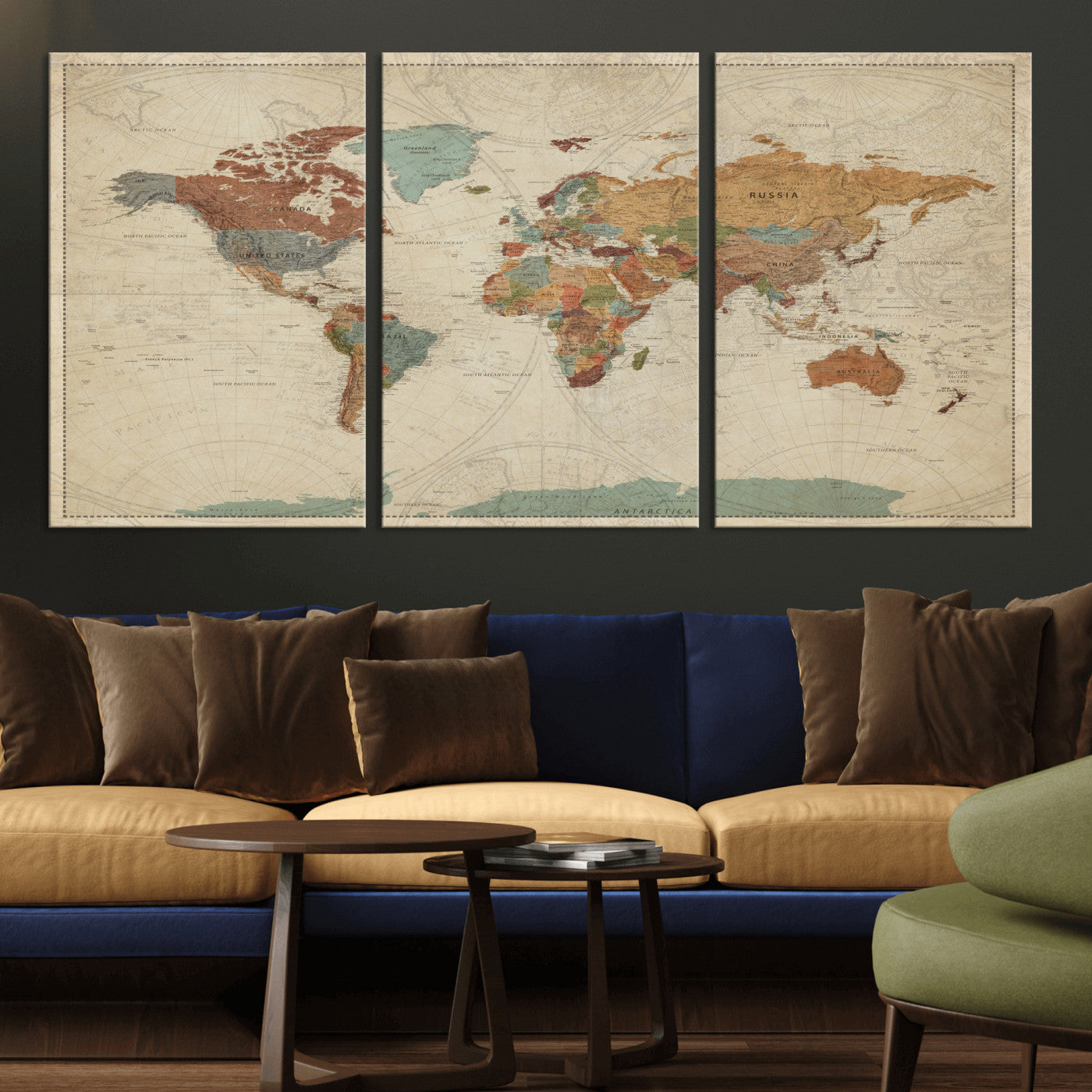 74172497-MGV-CV-36X24 - World Map Wall Art Canvas Print, Modern Decorative Framed Map Artwork Prints for Living Room, Office, Bedroom Wall Decor
