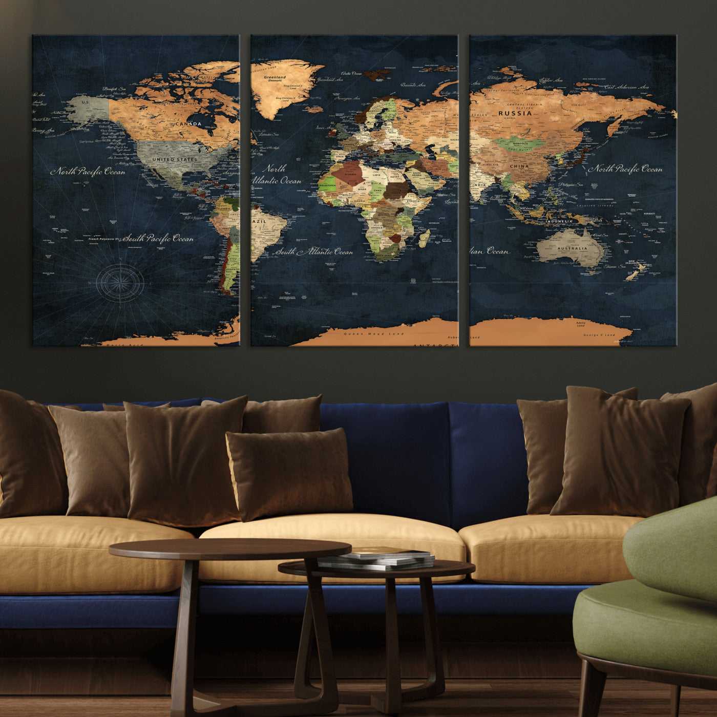 53717402-MGV-CV-36X24 - World Map Wall Art Canvas Print, Modern Decorative Framed Map Artwork Prints for Living Room, Office, Bedroom Wall Decor