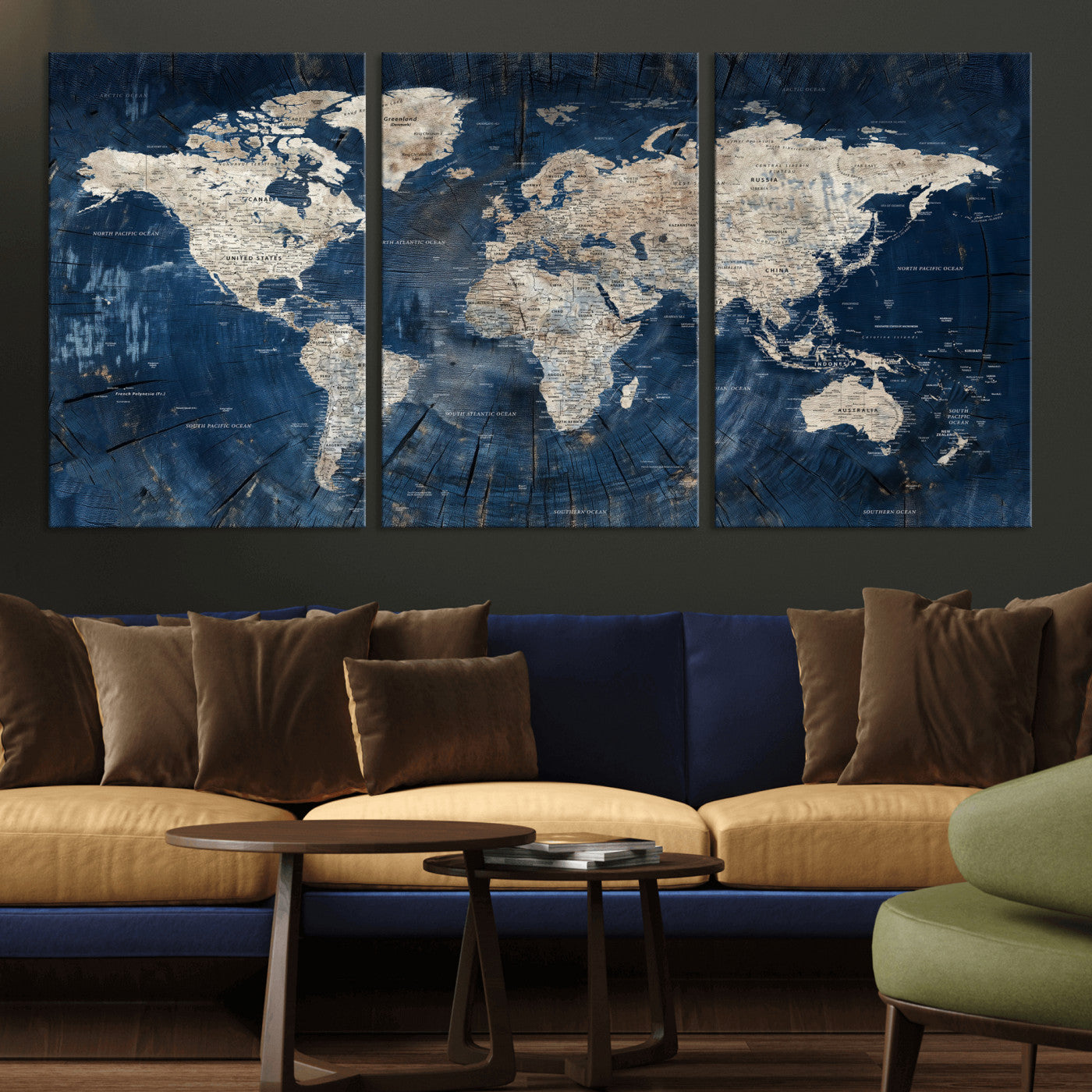 56126010-MGV-CV-36X24 - World Map Wall Art Canvas Print, Modern Decorative Framed Map Artwork Prints for Living Room, Office, Bedroom Wall Decor