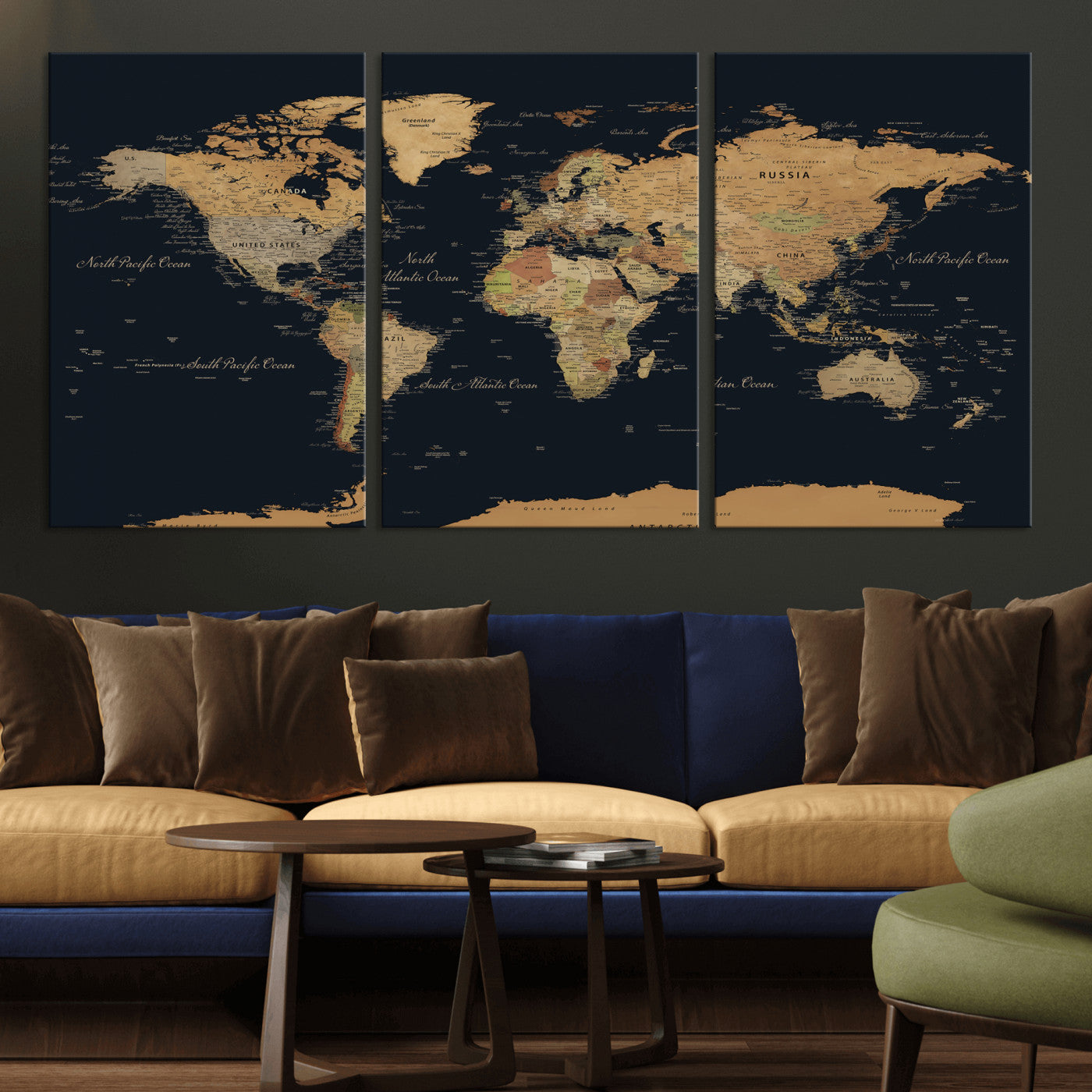 36916368-MGV-CV-36X24 - World Map Wall Art Canvas Print, Modern Decorative Framed Map Artwork Prints for Living Room, Office, Bedroom Wall Decor