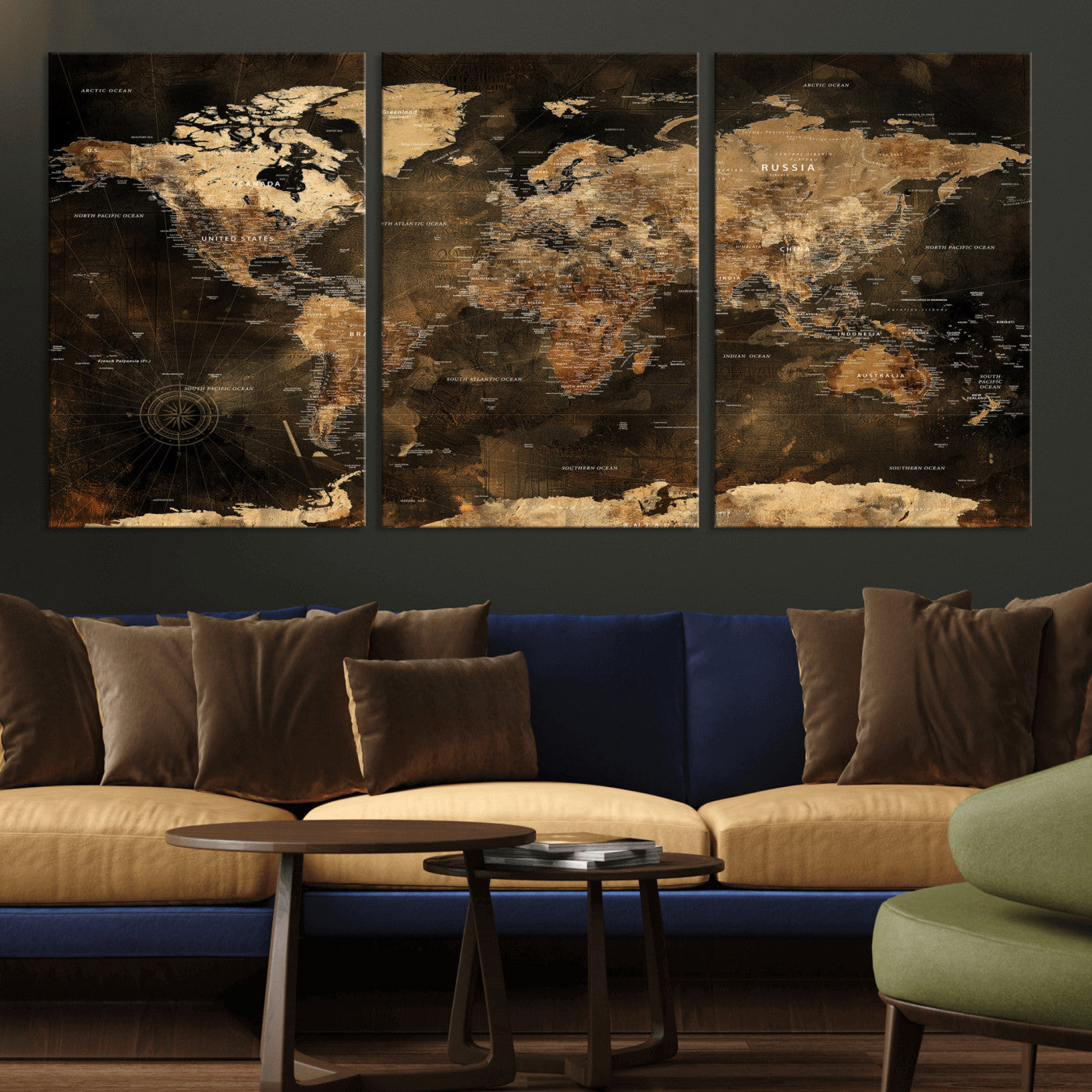 97742922-MGV-CV-36X24 - World Map Wall Art Canvas Print, Modern Decorative Framed Map Artwork Prints for Living Room, Office, Bedroom Wall Decor