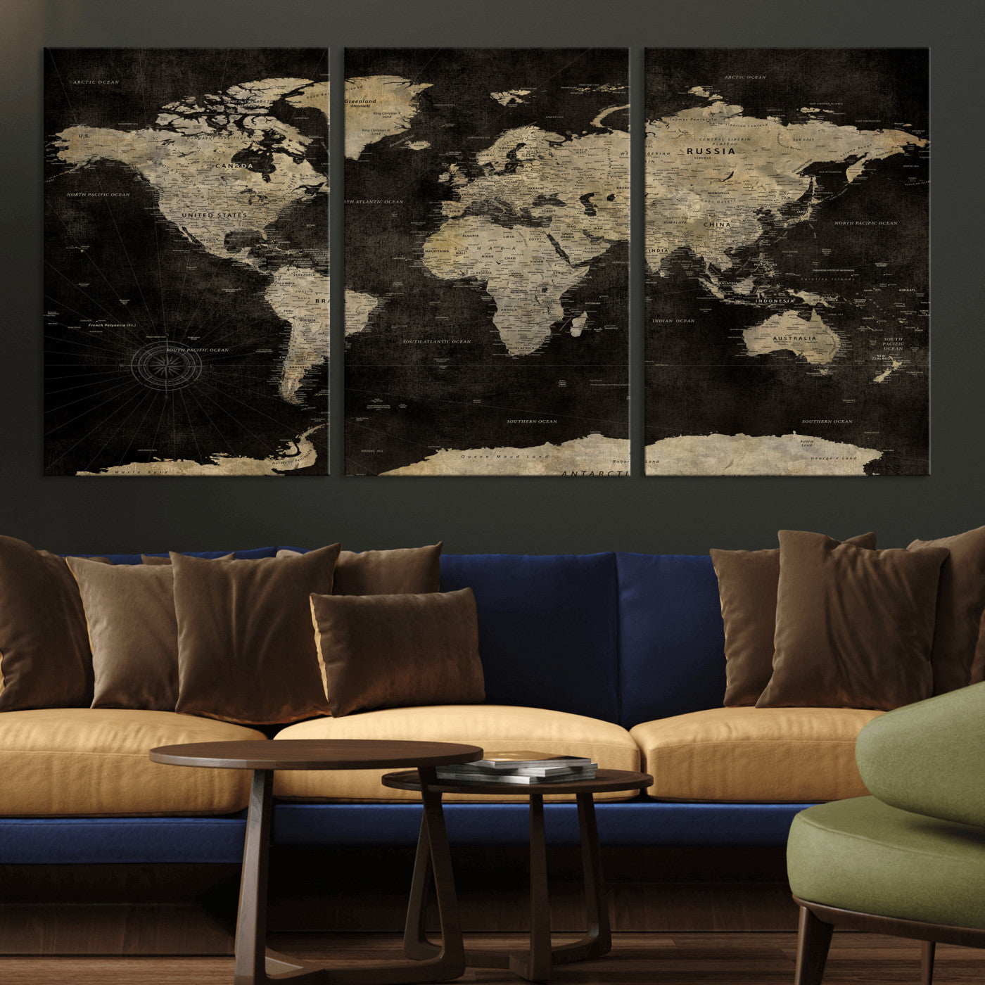 60653880-MGV-CV-36X24 - World Map Wall Art Canvas Print, Modern Decorative Framed Map Artwork Prints for Living Room, Office, Bedroom Wall Decor