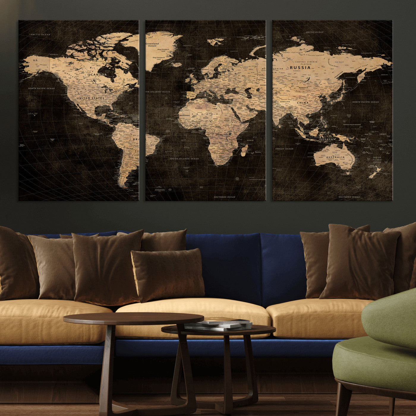 15118265-MGV-CV-36X24 - World Map Wall Art Canvas Print, Modern Decorative Framed Map Artwork Prints for Living Room, Office, Bedroom Wall Decor