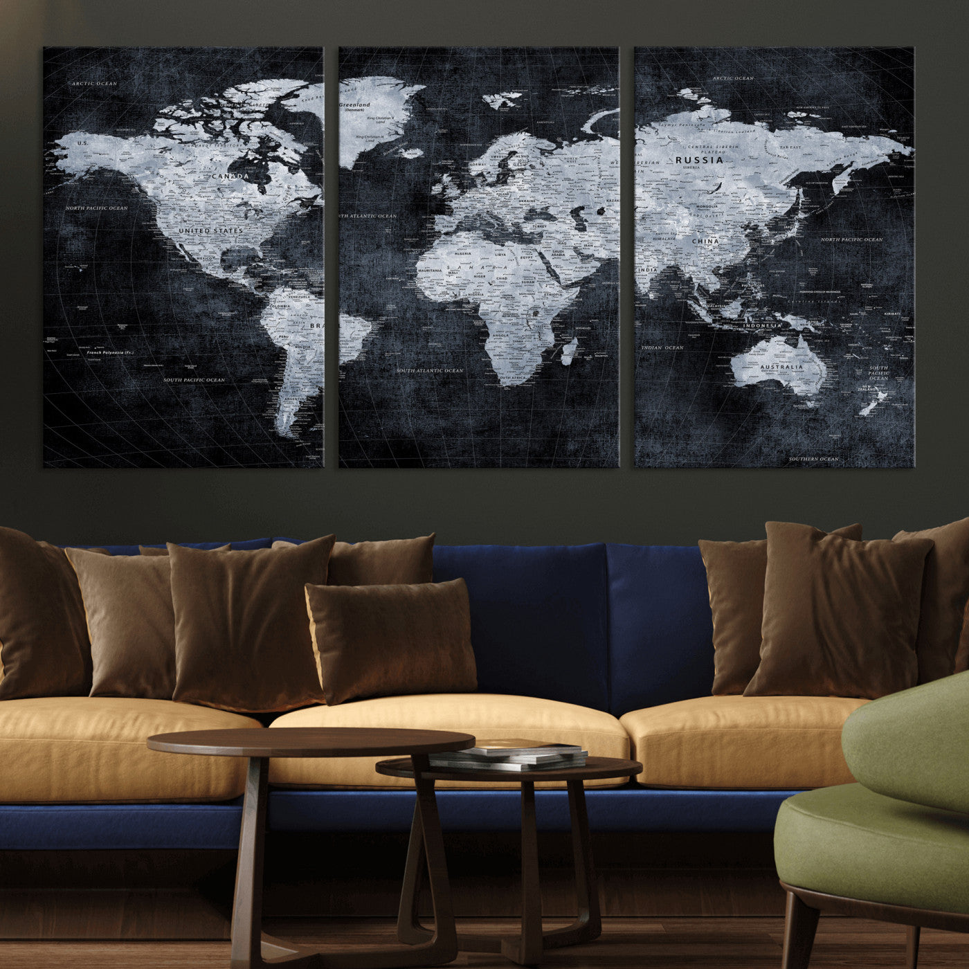 86893704-MGV-CV-36X24 - World Map Wall Art Canvas Print, Modern Decorative Framed Map Artwork Prints for Living Room, Office, Bedroom Wall Decor